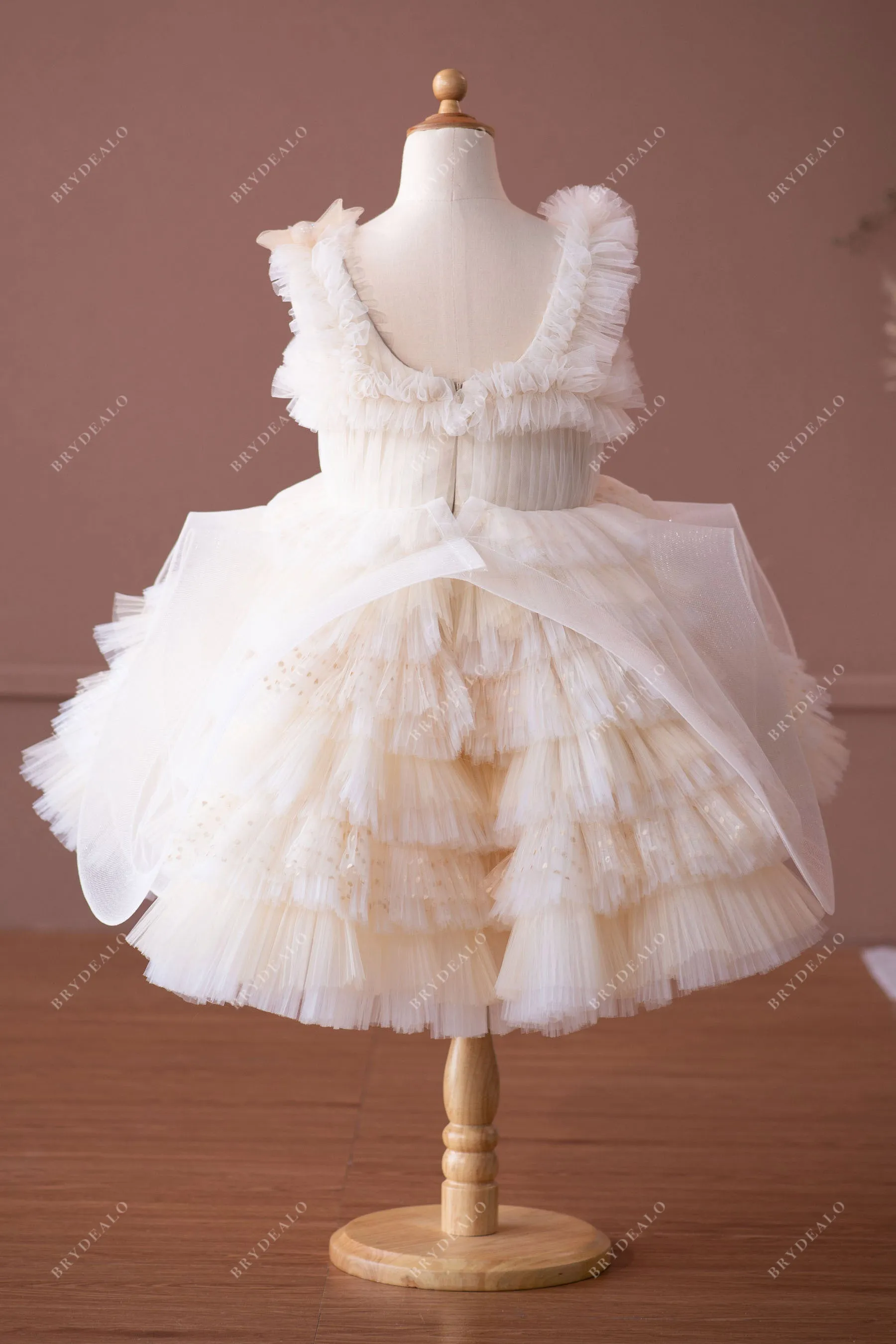 Haute Couture Flowers Designer Ruffled Tulle Knee Length Kids Formal Wear