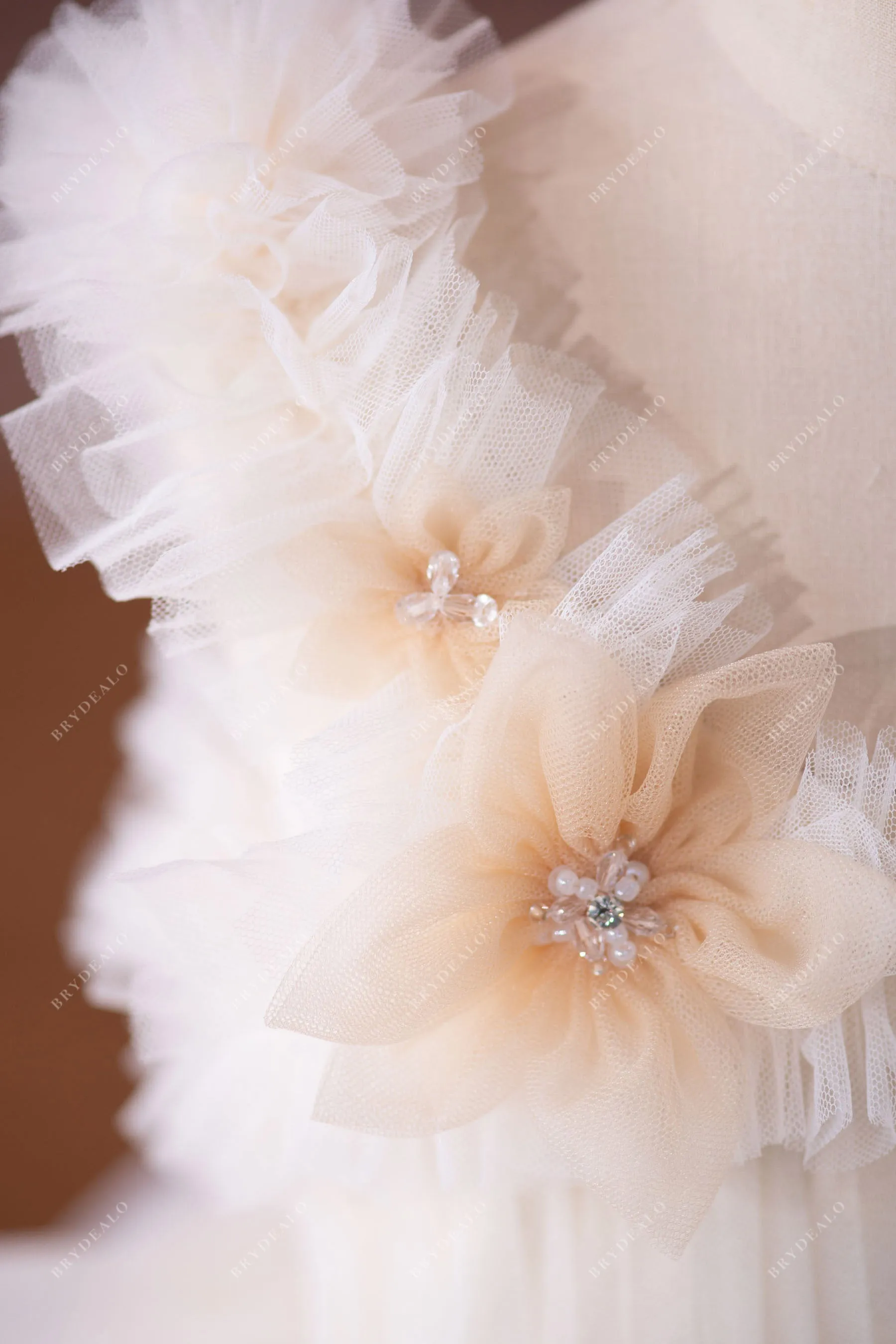 Haute Couture Flowers Designer Ruffled Tulle Knee Length Kids Formal Wear