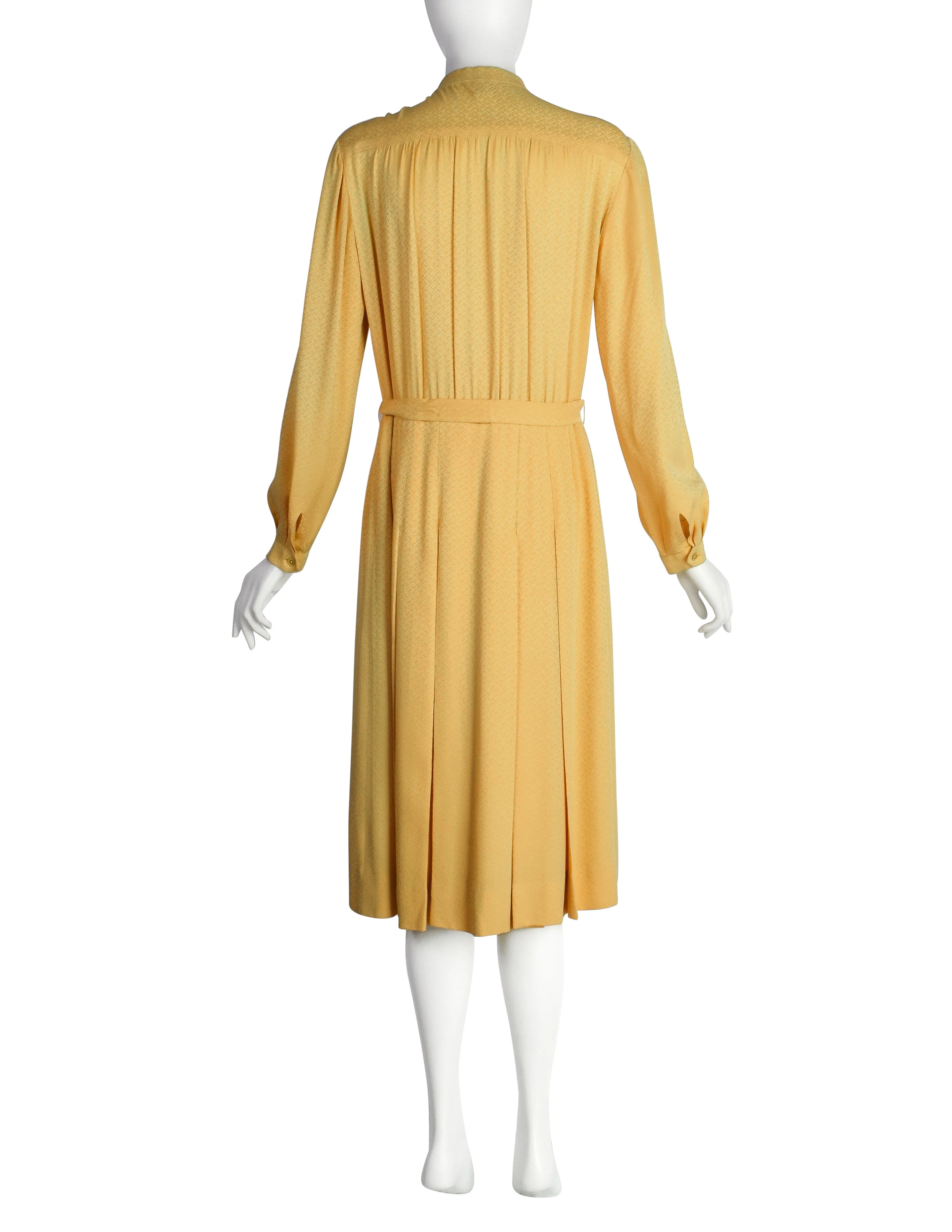 Hermes Vintage 1980s Yellow Horse Novelty Silk Jacquard Secretary Dress