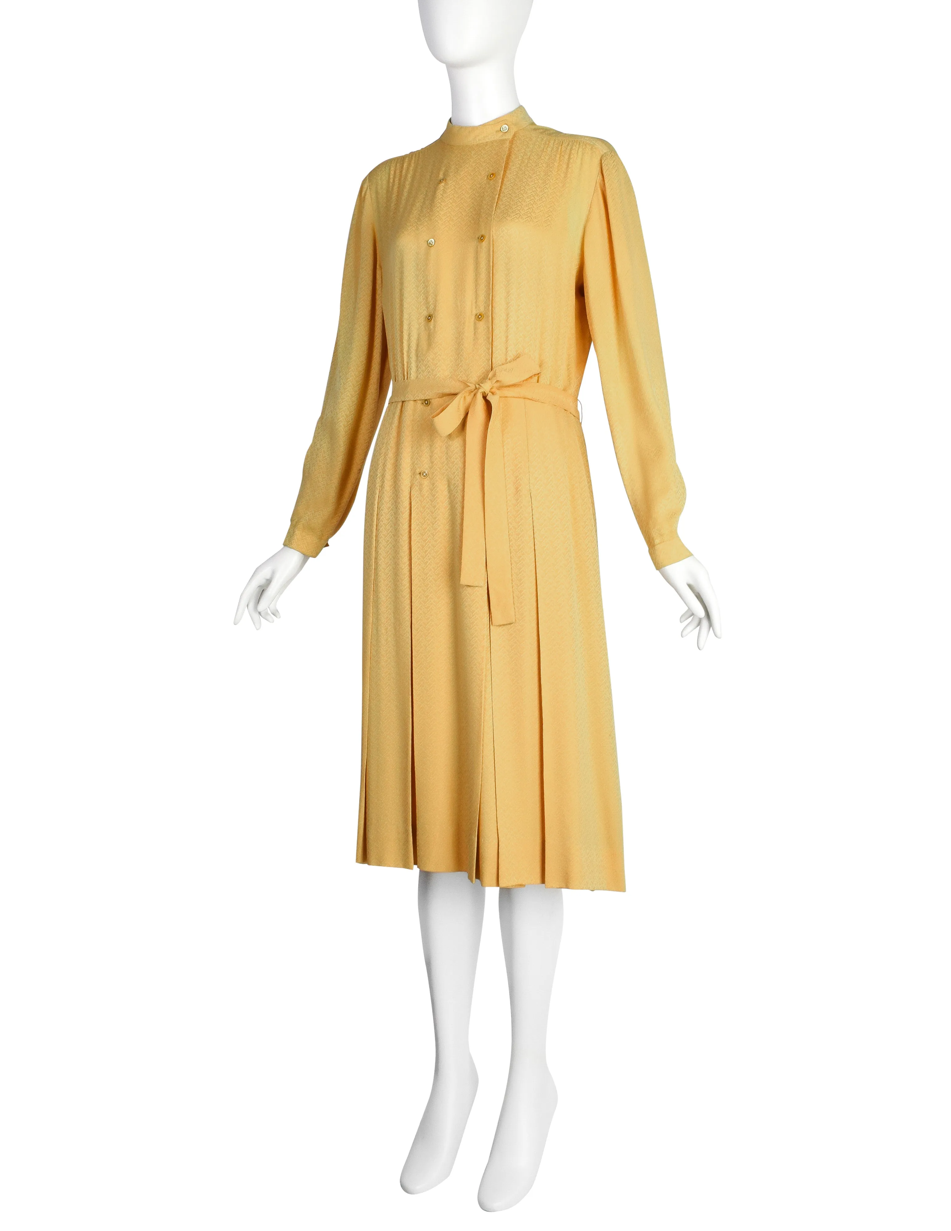 Hermes Vintage 1980s Yellow Horse Novelty Silk Jacquard Secretary Dress