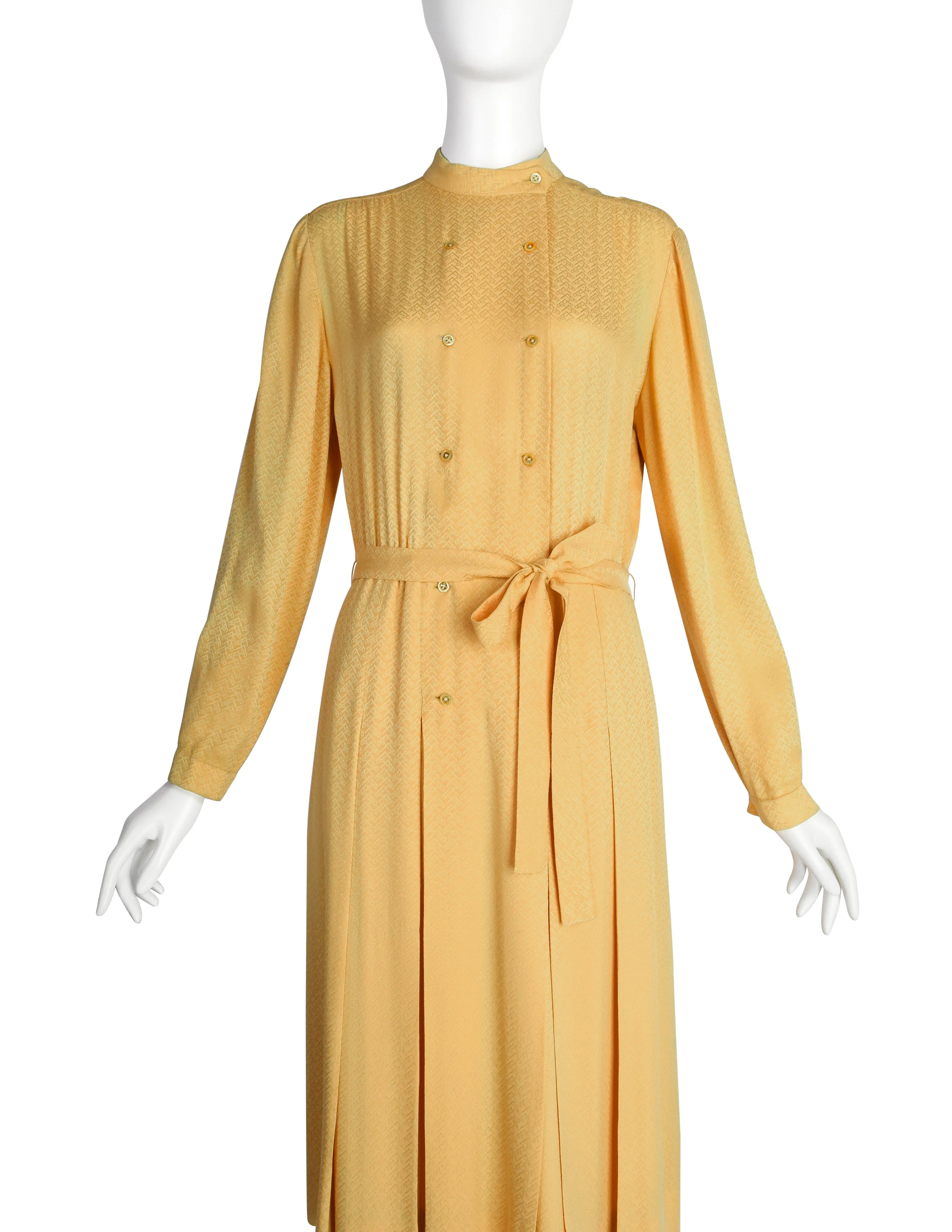 Hermes Vintage 1980s Yellow Horse Novelty Silk Jacquard Secretary Dress