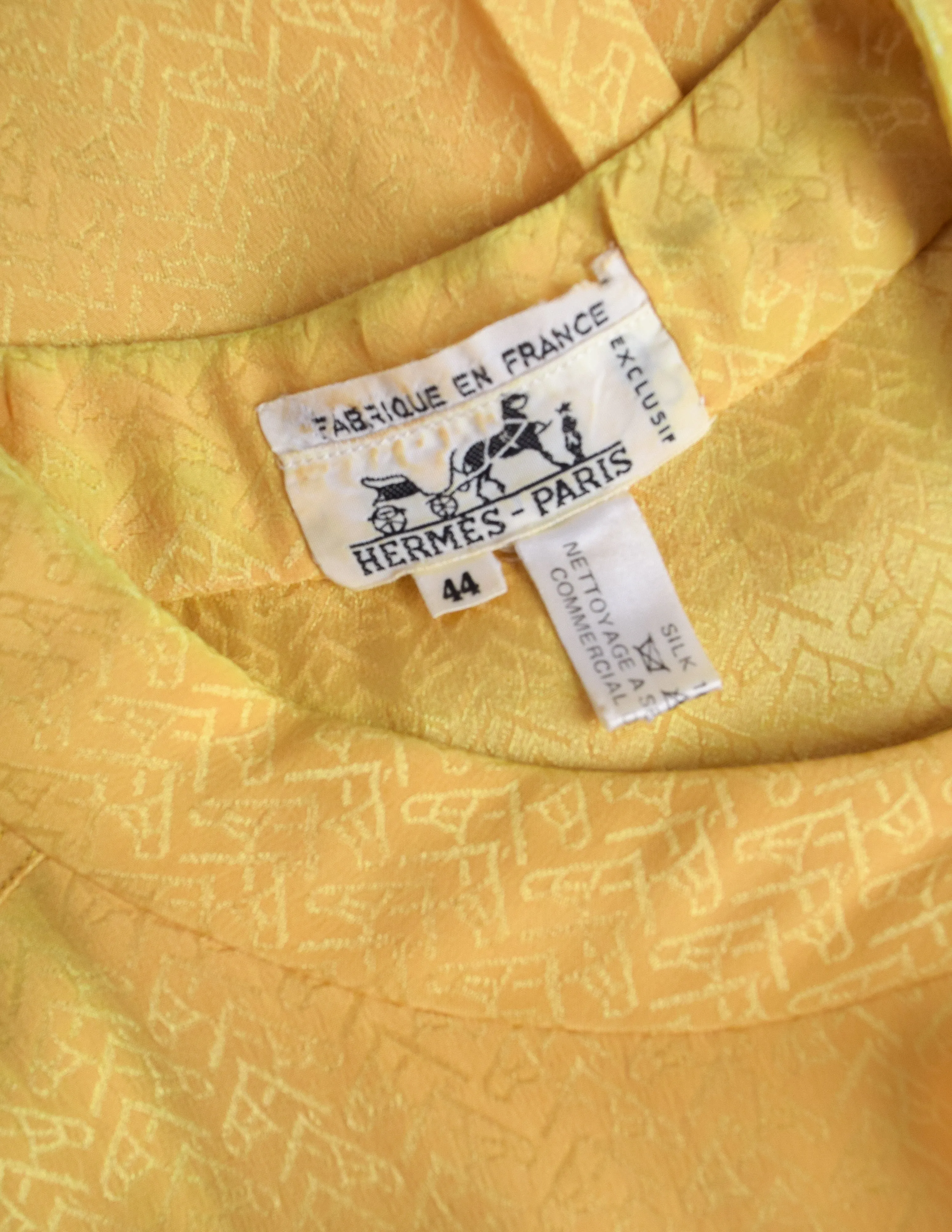 Hermes Vintage 1980s Yellow Horse Novelty Silk Jacquard Secretary Dress