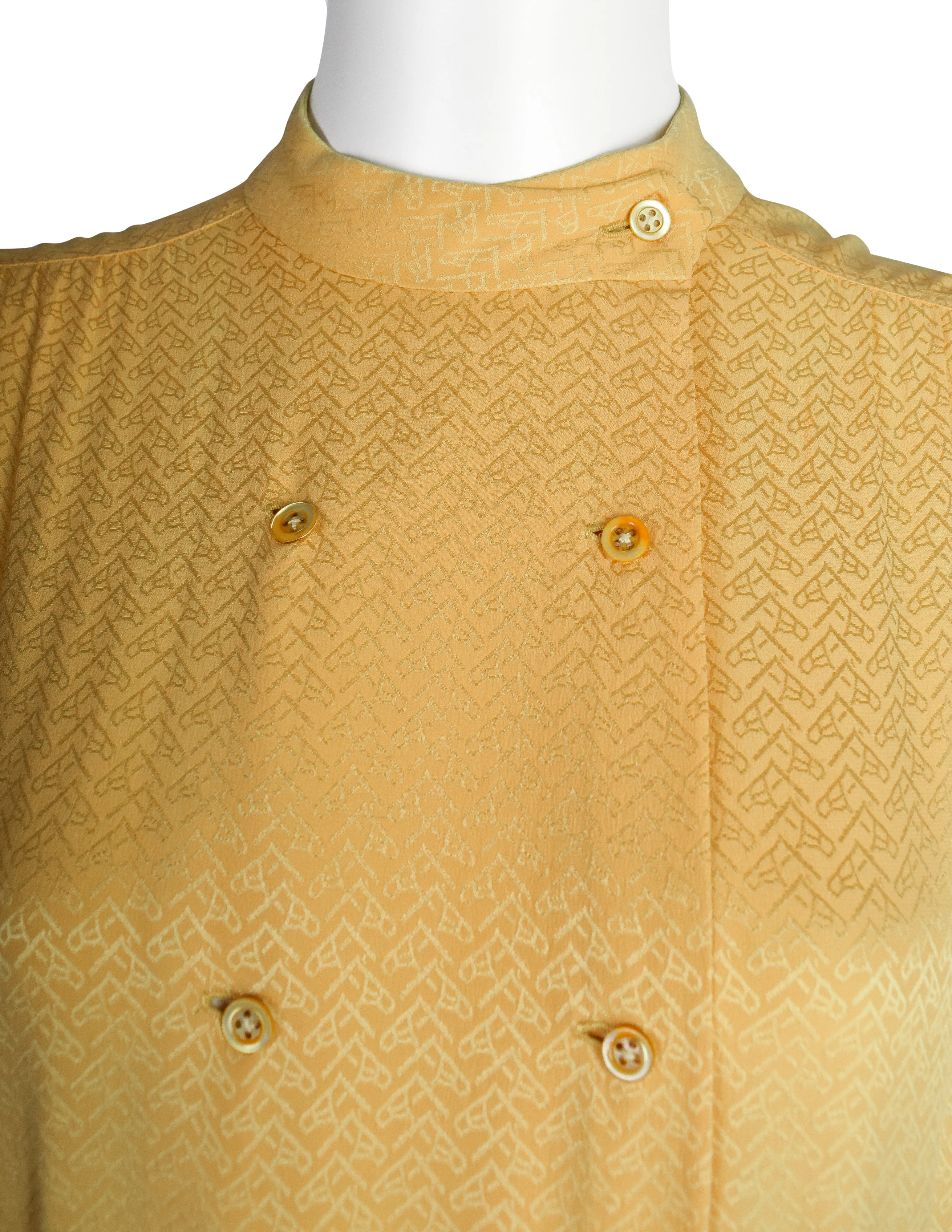 Hermes Vintage 1980s Yellow Horse Novelty Silk Jacquard Secretary Dress