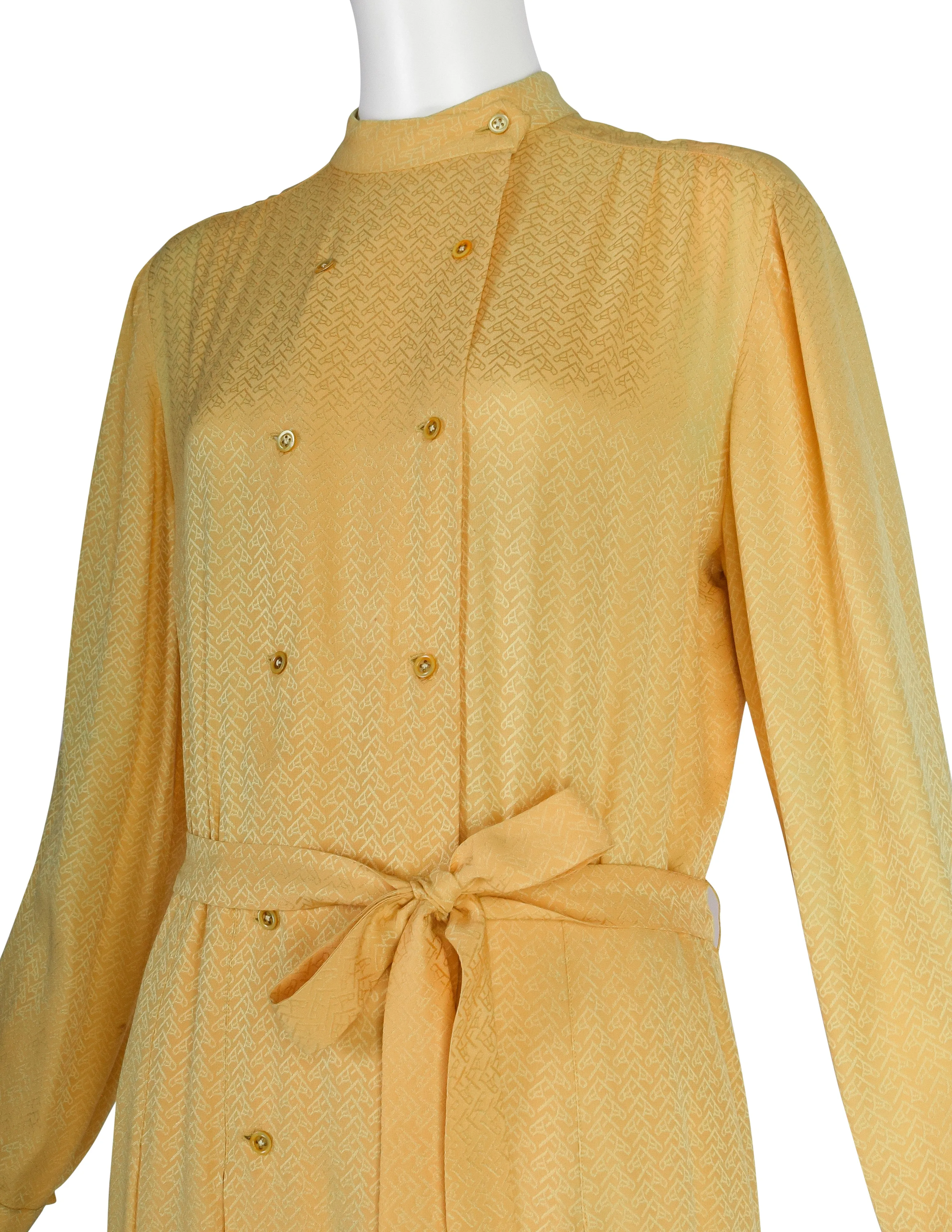 Hermes Vintage 1980s Yellow Horse Novelty Silk Jacquard Secretary Dress