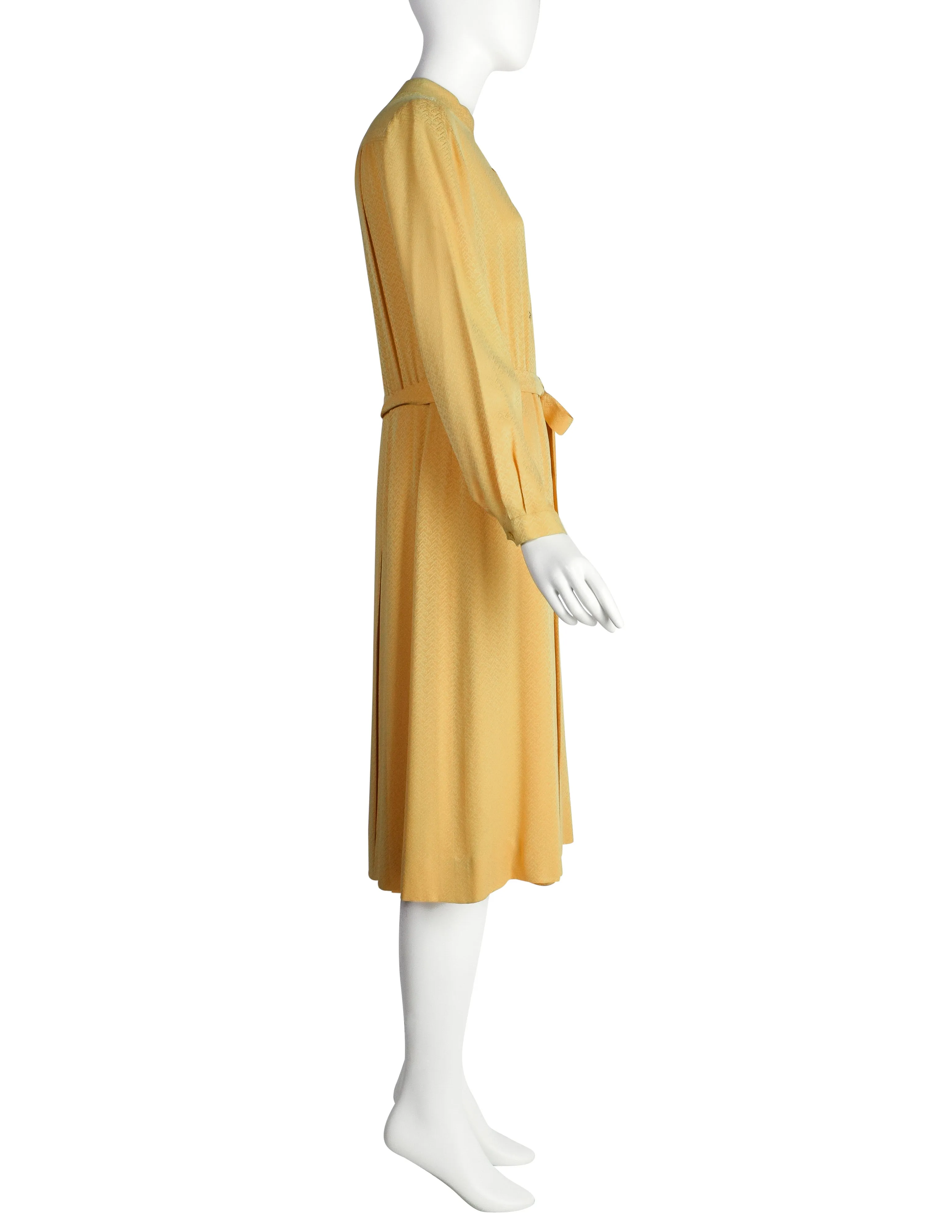 Hermes Vintage 1980s Yellow Horse Novelty Silk Jacquard Secretary Dress