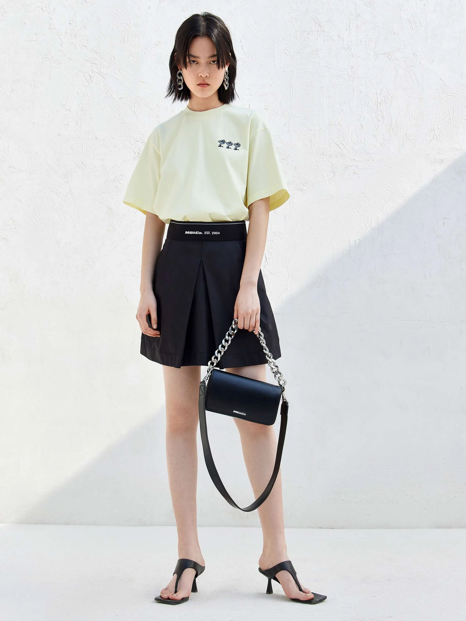High Waist Logo Pleated Skirt