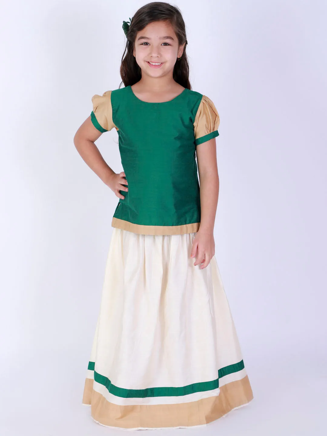 Jashvi Green And Cream South Collection Sibling Set