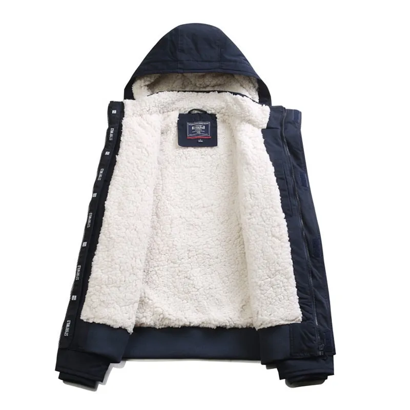 Jinquedai Winter Men's Bomber Jacket Casual Male Outwear Fleece Warm Hooded Coats Fashion Retro Military Jackets Man Brand Clothing