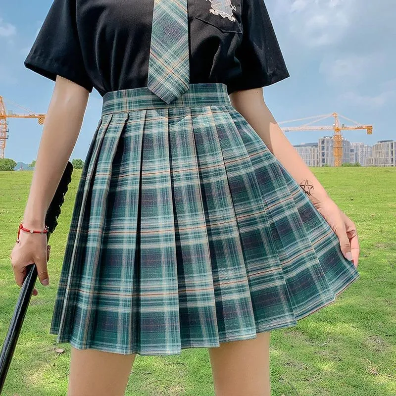 Korean High Waist Plaid Pleated Mini Skirt