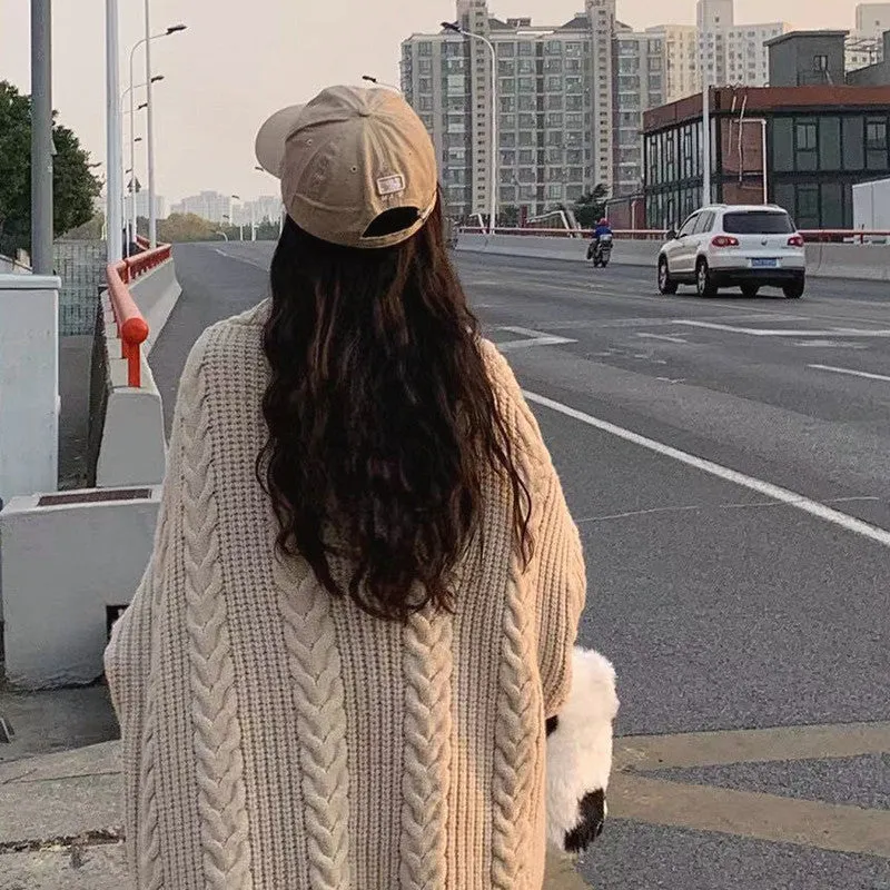 Lanfubeisi datenight fall outfits Retro Lazy Style Twist Sweater Coat for Women Autumn and Winter Loose Thickened Knitted Cardigan Top