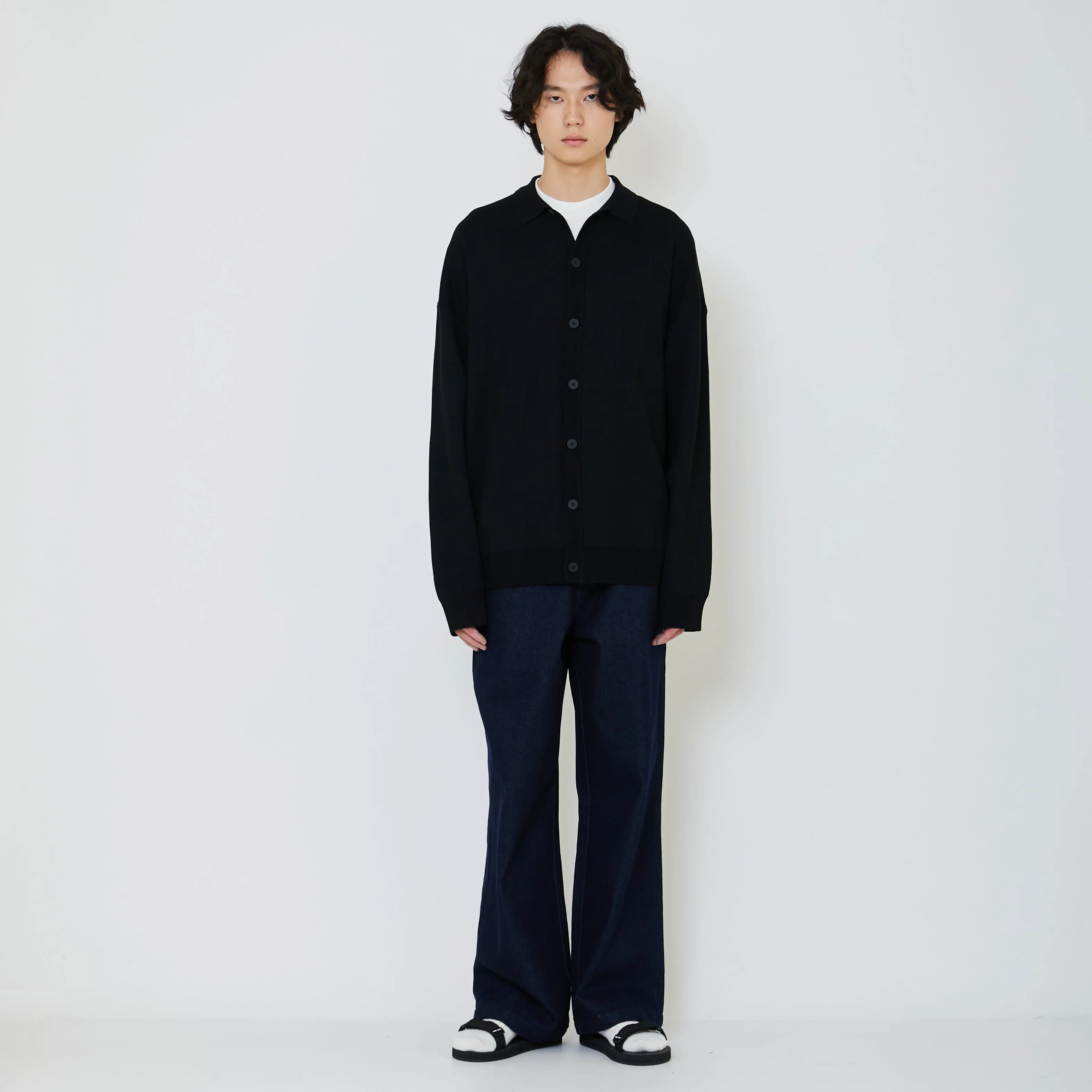 Men Oversized Polo Sweater - Black - SM2402028C