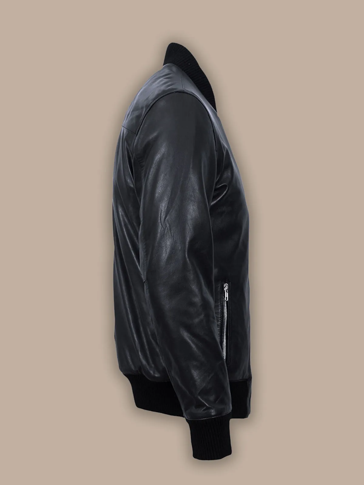 MENS 70'S RETRO REAL LEATHER BOMBER JACKET BLACK AND TAN JACKET
