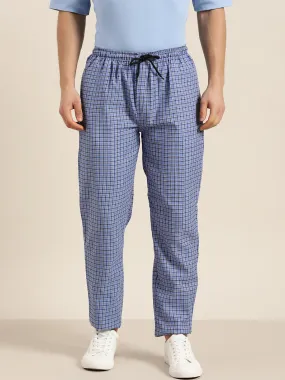 Men's Cotton Blue & Black Checked Track Pant - Sojanya