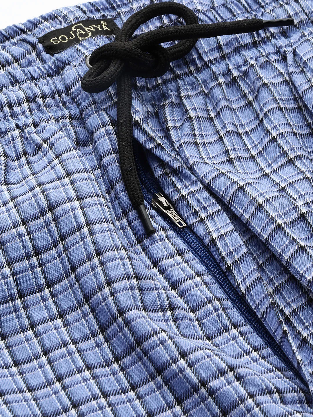 Men's Cotton Blue & Black Checked Track Pant - Sojanya