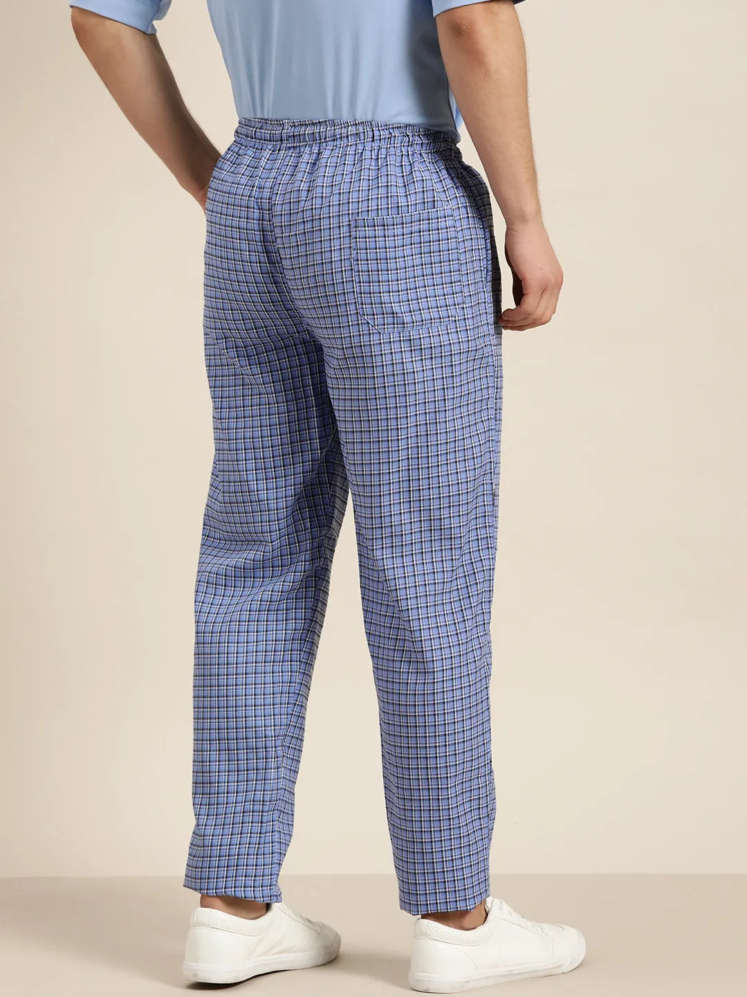 Men's Cotton Blue & Black Checked Track Pant - Sojanya