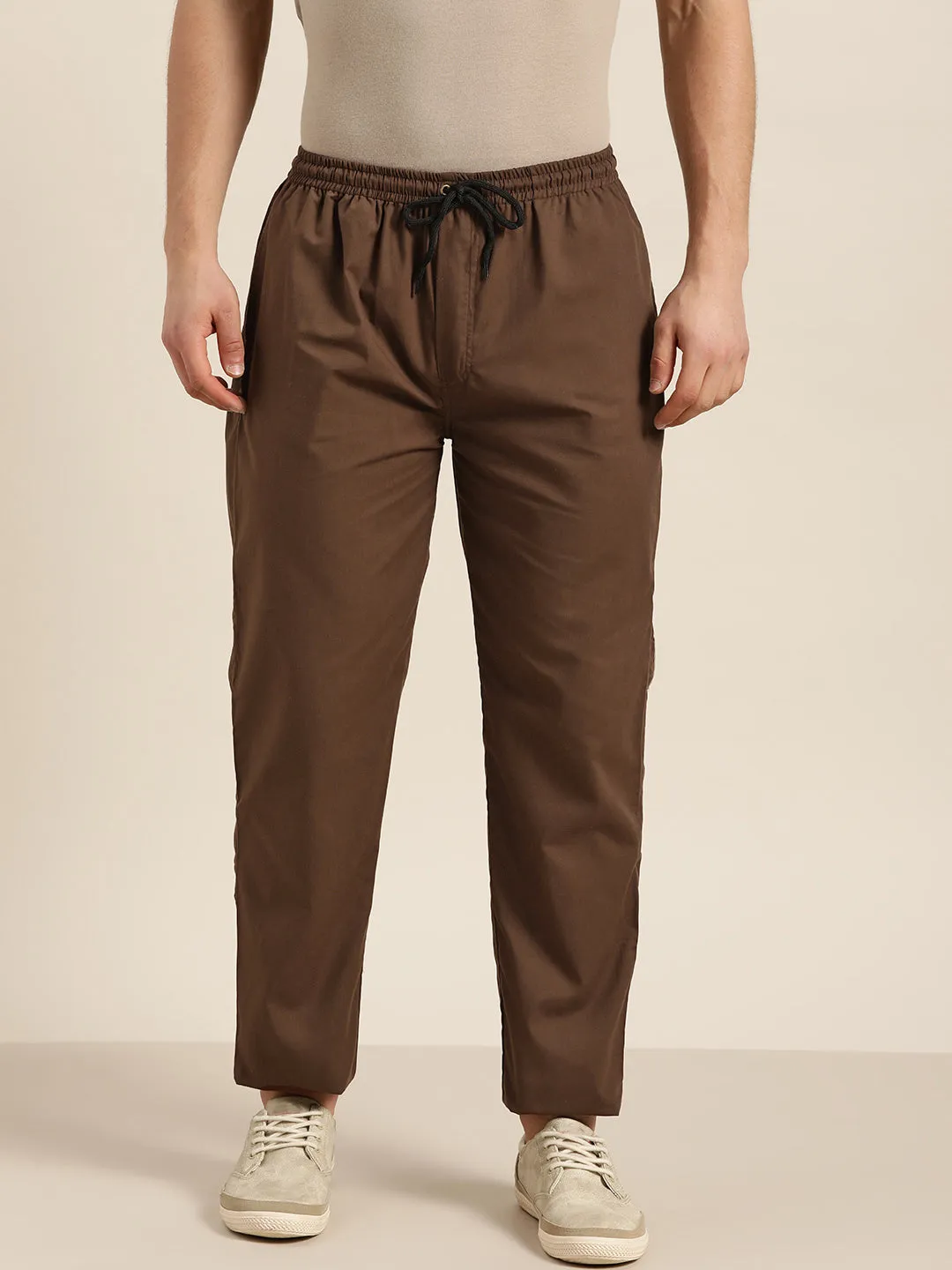 Men's Cotton Brown Solid Track Pant  - Sojanya