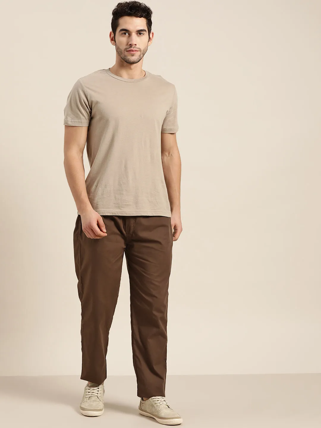 Men's Cotton Brown Solid Track Pant  - Sojanya
