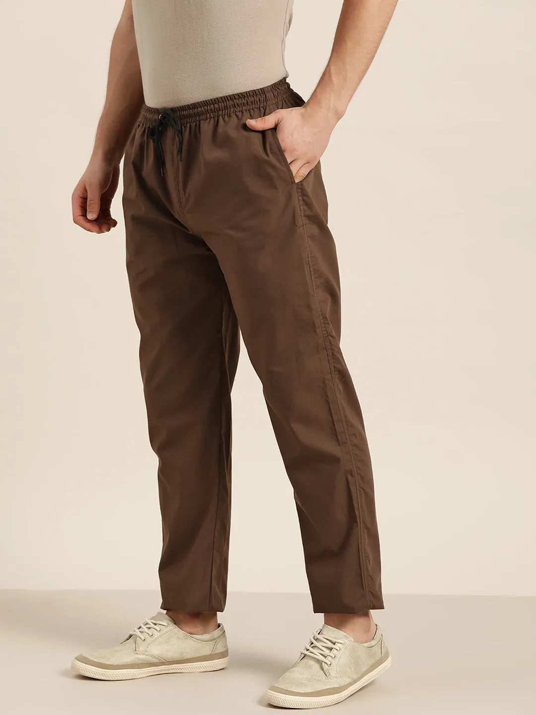 Men's Cotton Brown Solid Track Pant  - Sojanya