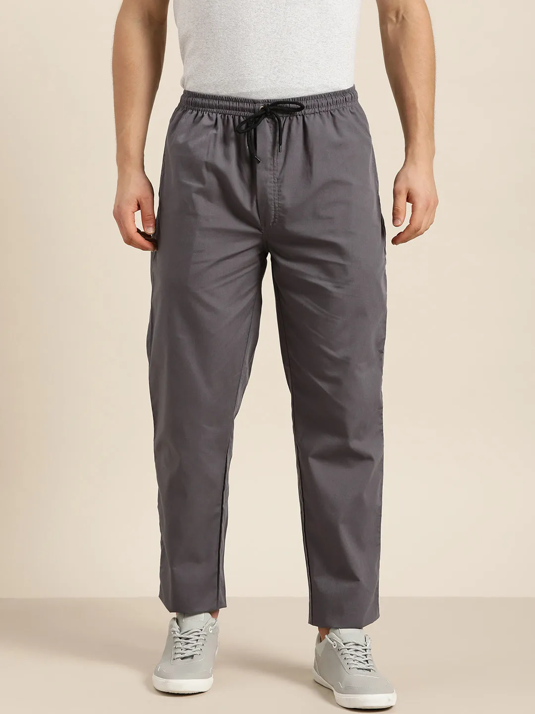 Men's Cotton Dark grey Solid Track Pant  - Sojanya