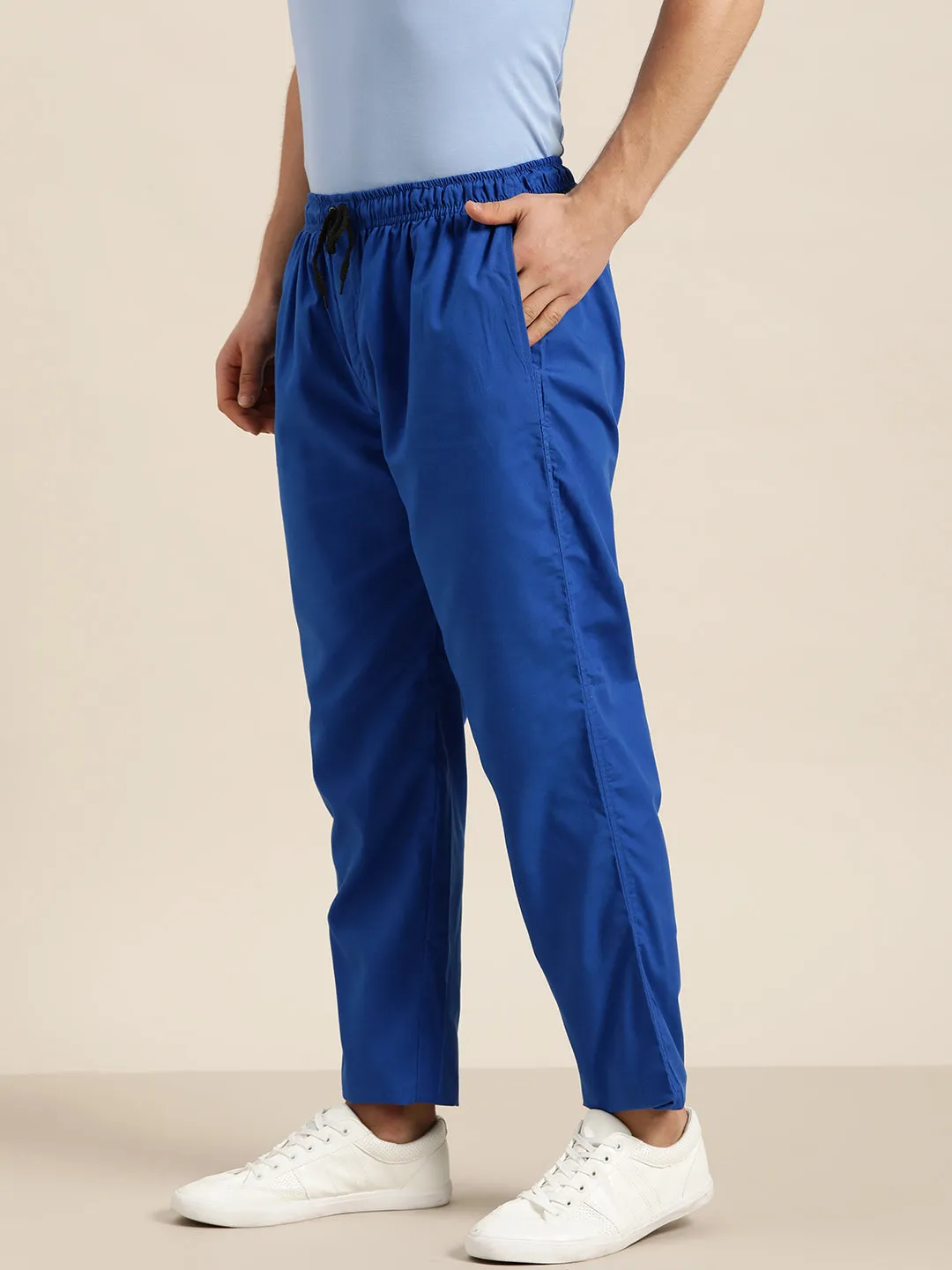 Men's Cotton Royal Blue Solid Track Pant  - Sojanya