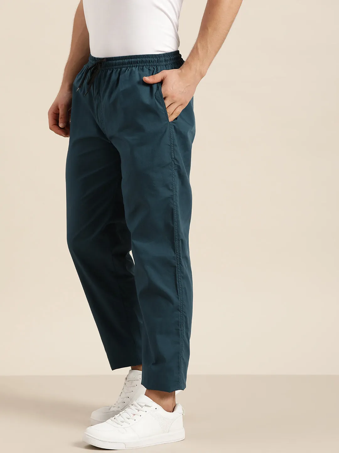 Men's Cotton Teal Blue Solid Track Pant  - Sojanya