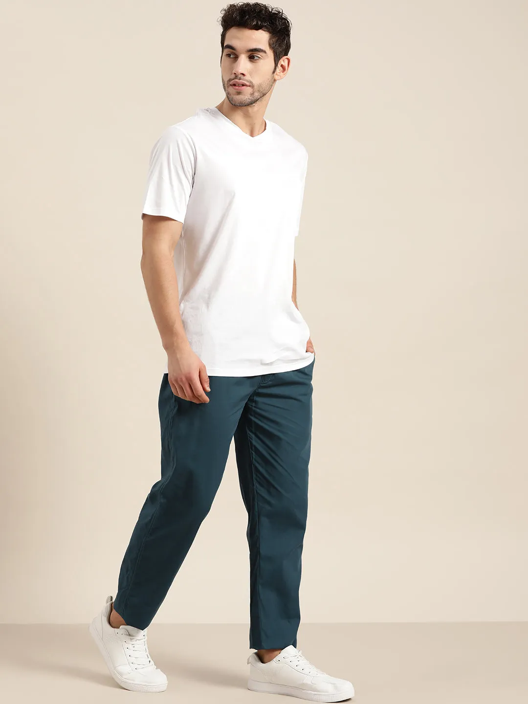 Men's Cotton Teal Blue Solid Track Pant  - Sojanya