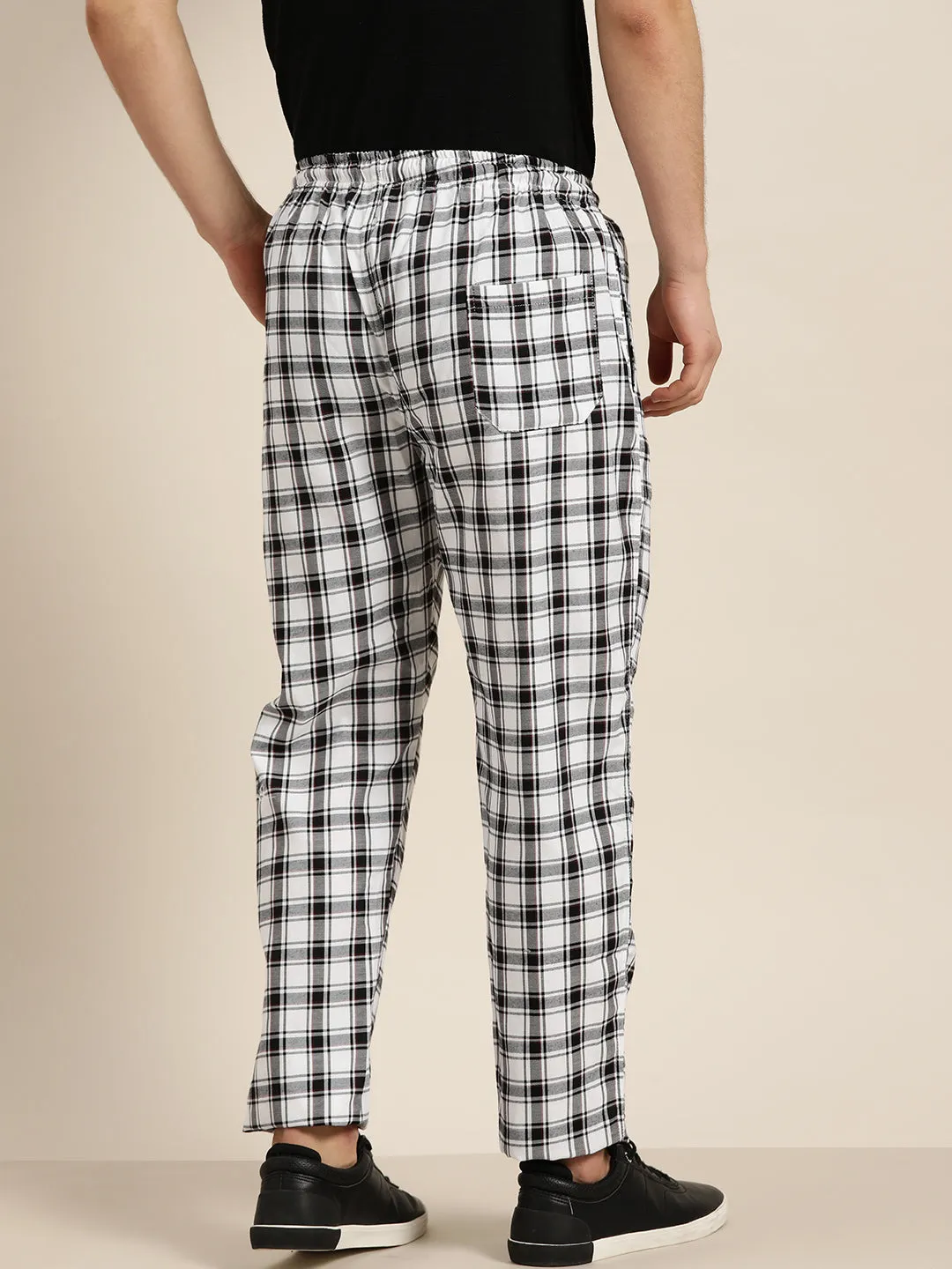 Men's Cotton White & Black Checked Track Pant  - Sojanya