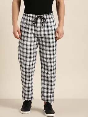 Men's Cotton White & Black Checked Track Pant  - Sojanya