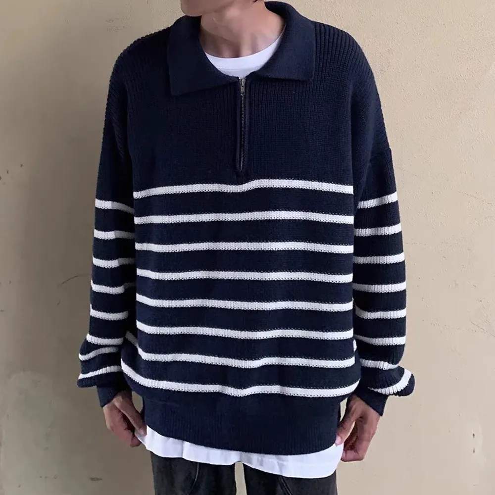 Minimalist Striped Polo Sweater