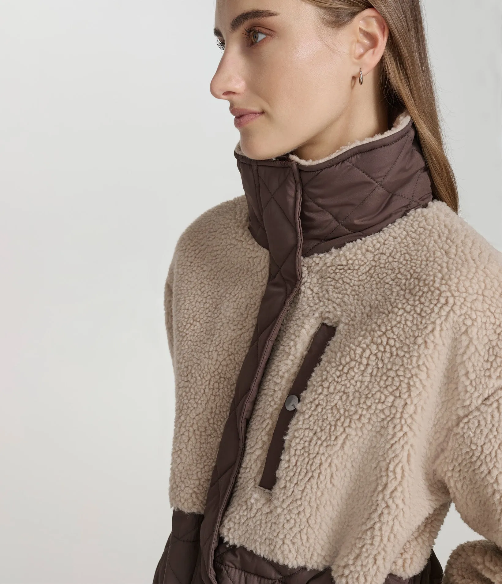 Mixed Sherpa Longline Quilted Jacket