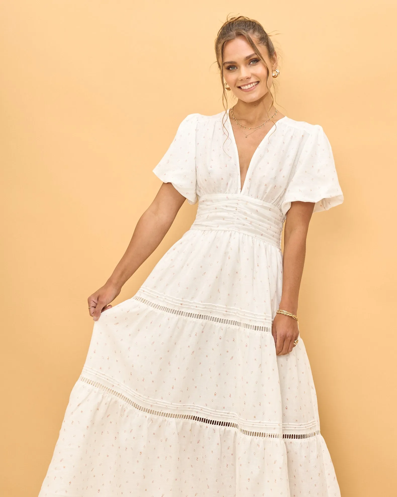 Mystic Moon Daniella White Tiered Maxi Dress