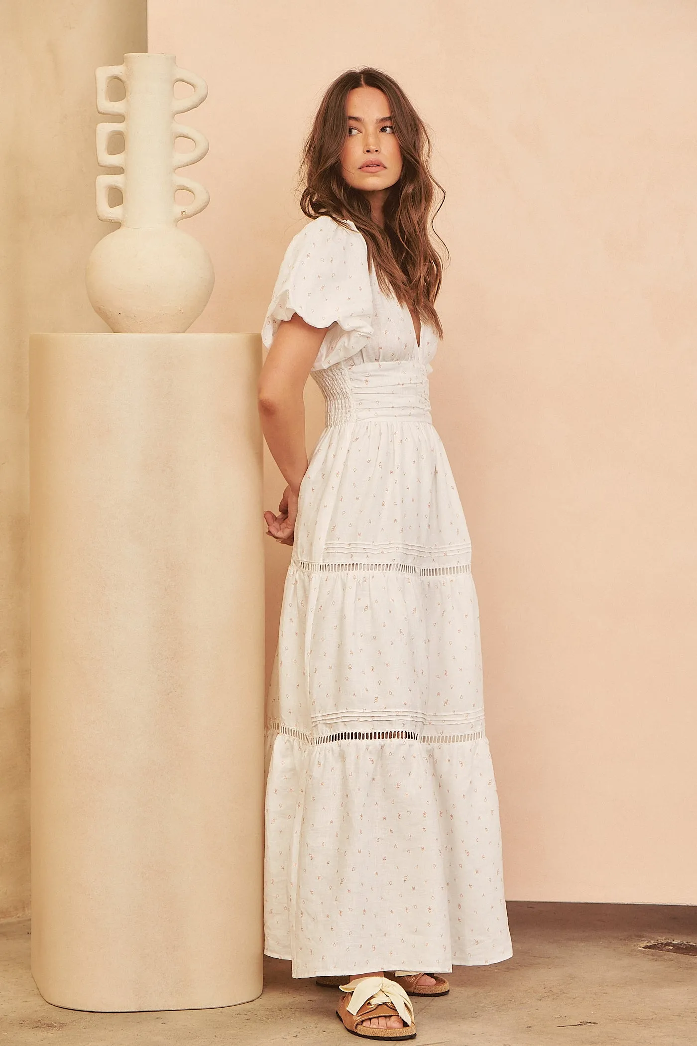 Mystic Moon Daniella White Tiered Maxi Dress