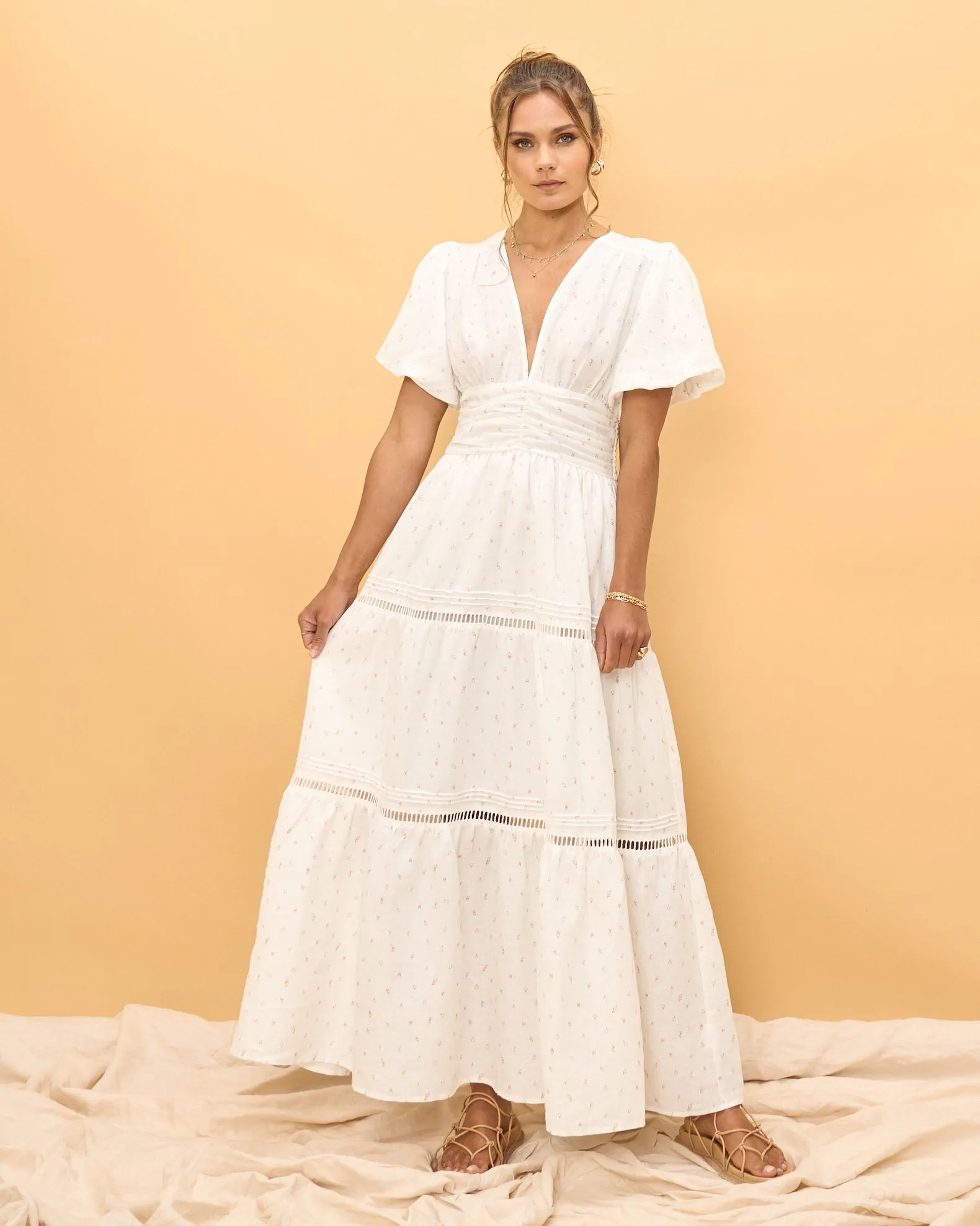 Mystic Moon Daniella White Tiered Maxi Dress