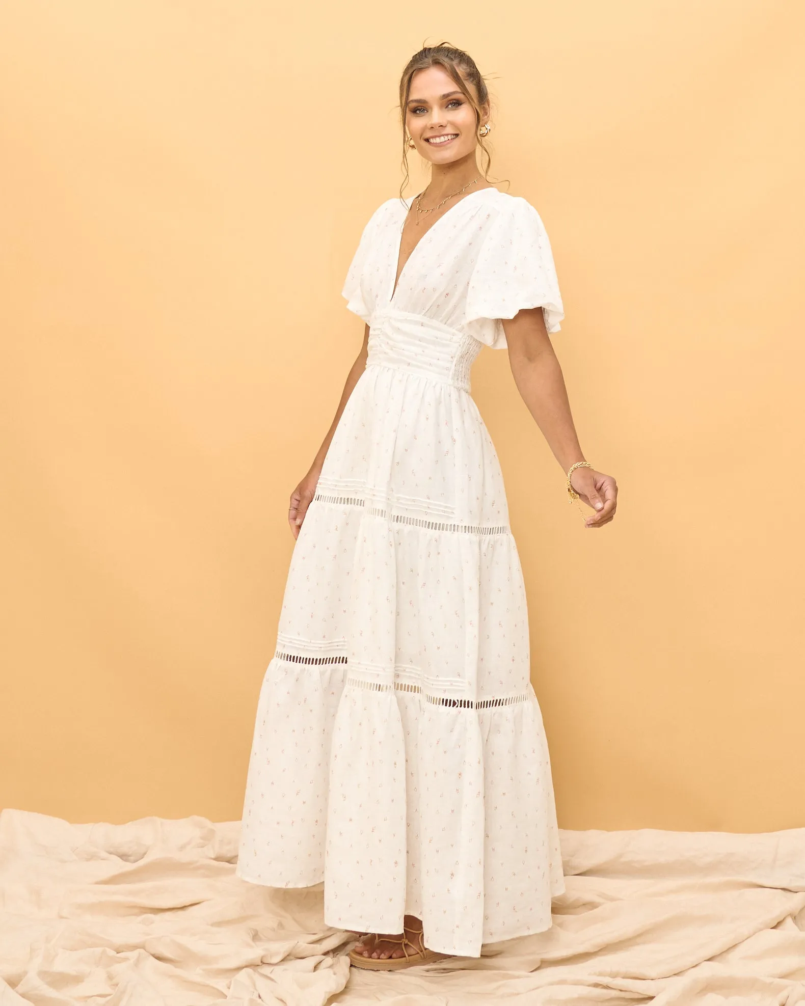 Mystic Moon Daniella White Tiered Maxi Dress