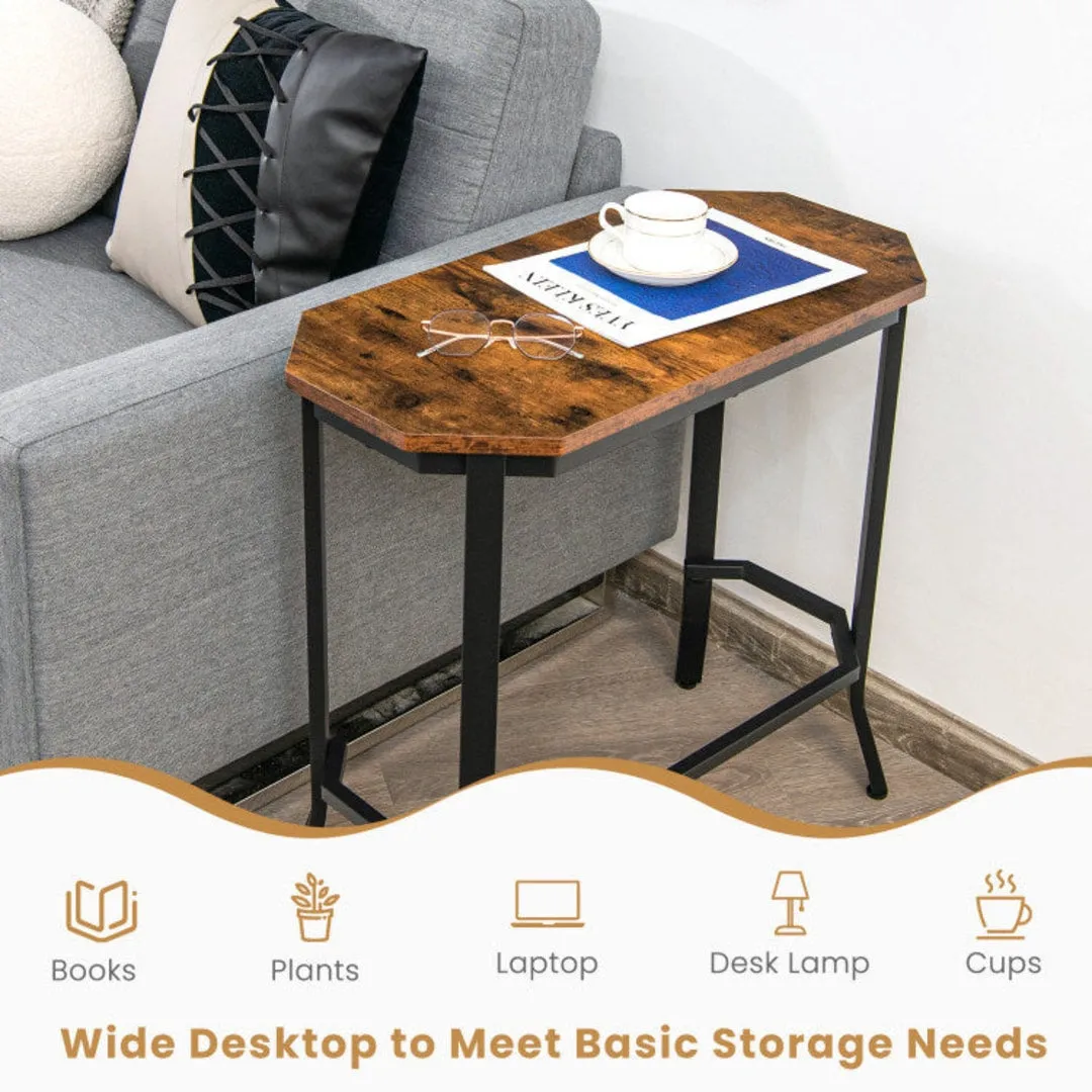 Narrow End Table with Rustic Wood Grain and Stable Steel Frame