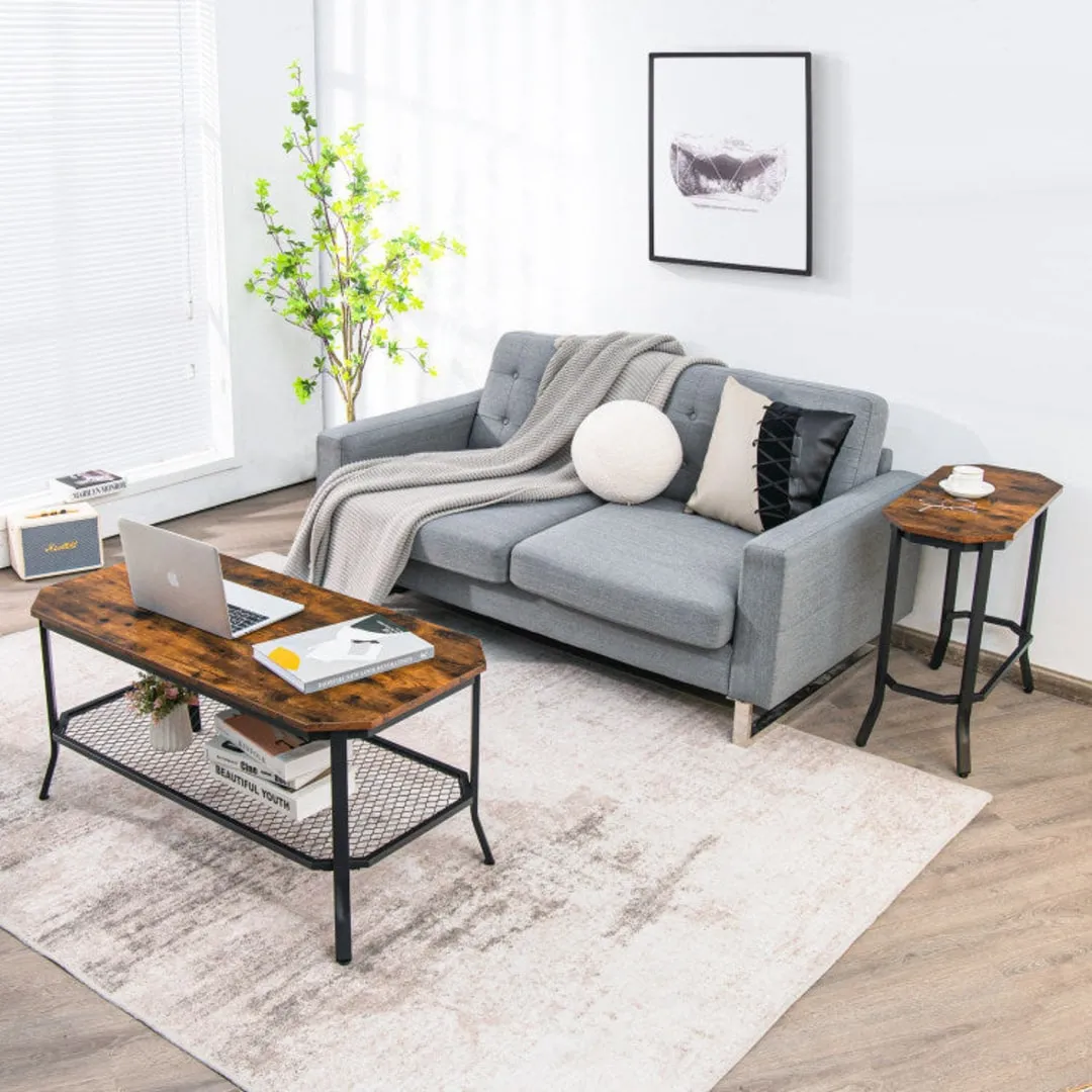 Narrow End Table with Rustic Wood Grain and Stable Steel Frame