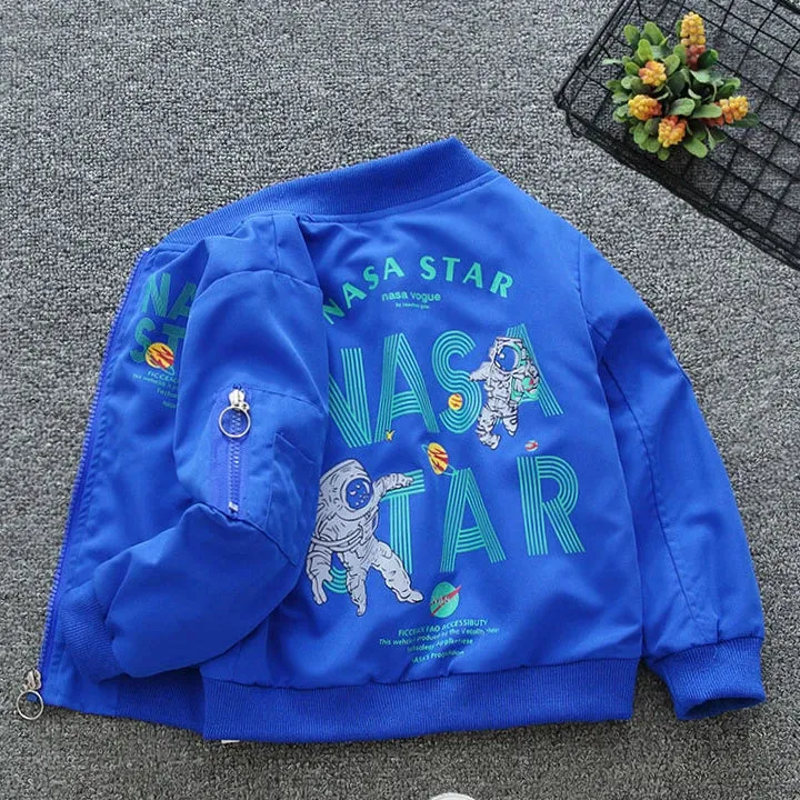 New Spring Autumn Baby Boys Casual Thin Coat Black Blue Letter Print Stand Neck Open Stitch Bomber Jacket Kids Clothes E48711