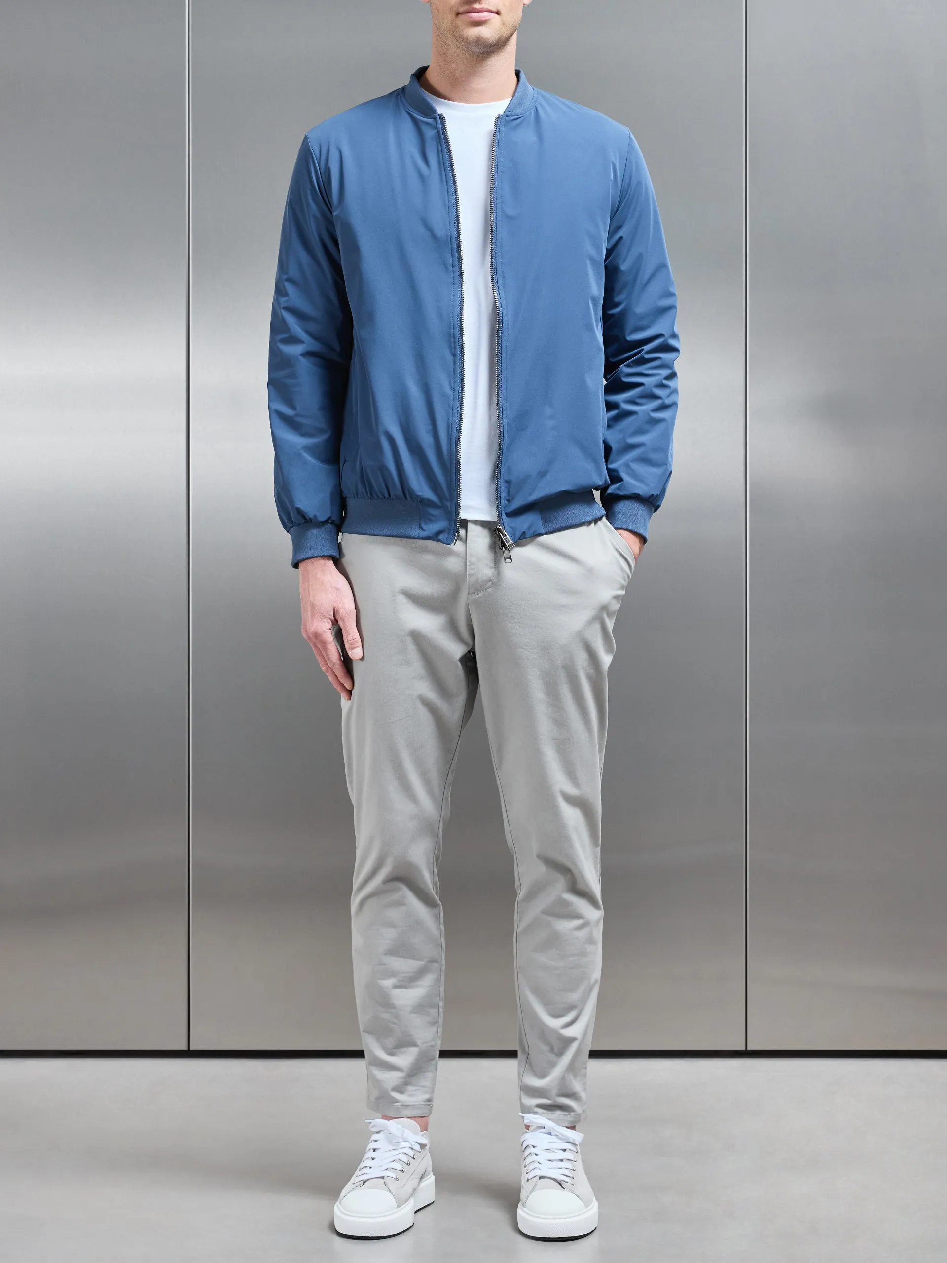 Nylon Padded Bomber Jacket in Air Force Blue