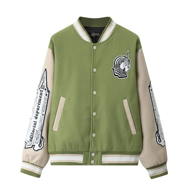 Original Flocking Embroidery Baseball Jacket Men and Women Color Match Oversize Windbreaker Bomber Jacket Loose Hip Hop Coat