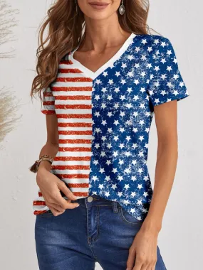 Patriotic American Flag Blouse Printed V-Neck Short Sleeve T-Shirt Patriotic American Flag Blouse Printed V-Neck Short Sleeve T-Shirt
