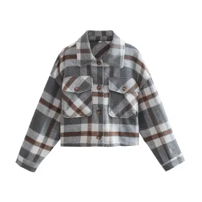 Pre Order:  Flap Pockets Plaid Short Jacket