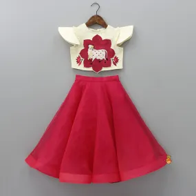 Pre Order: Thread Work Applique Top And Pink Lehenga