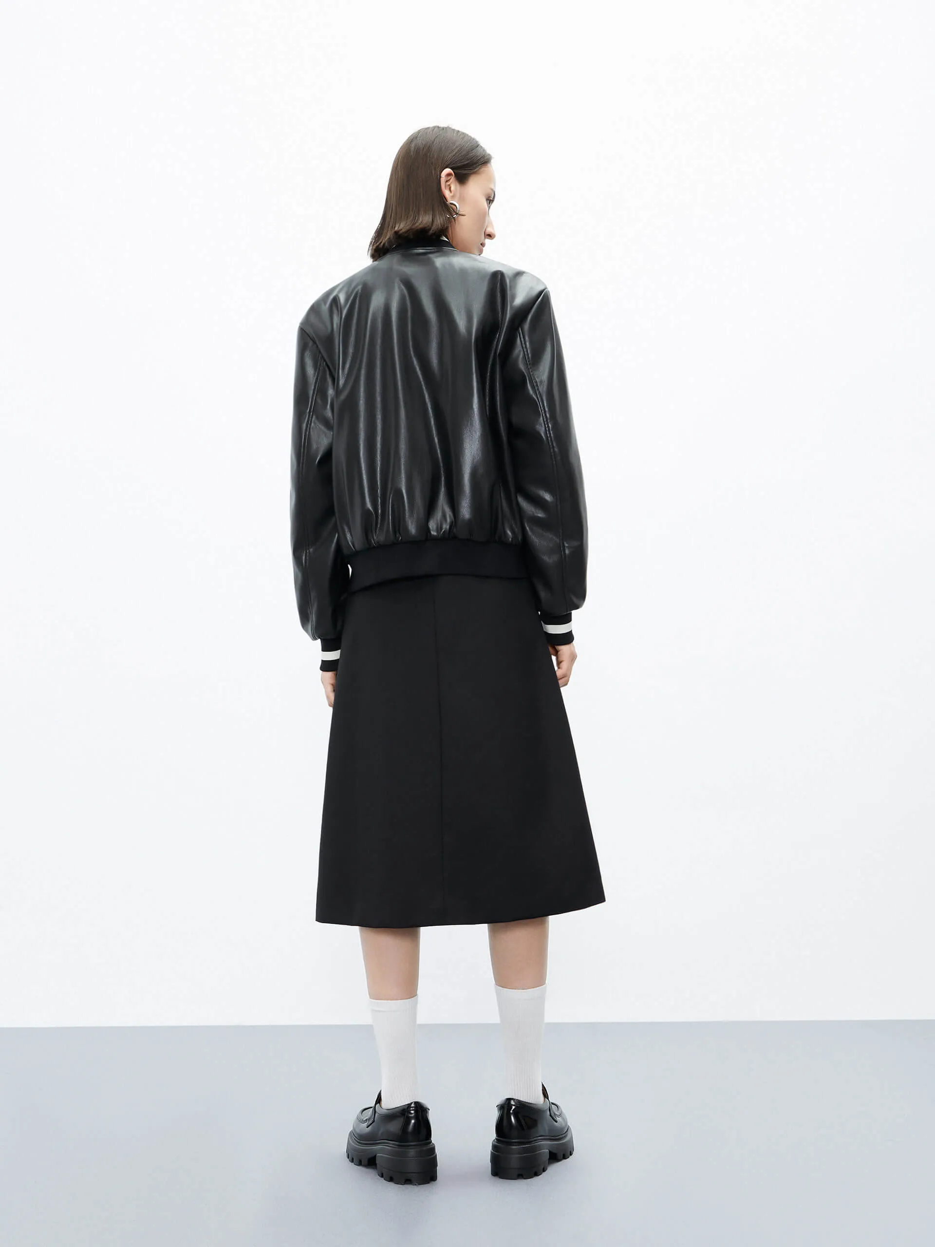 PU Leather Bomber Jacket