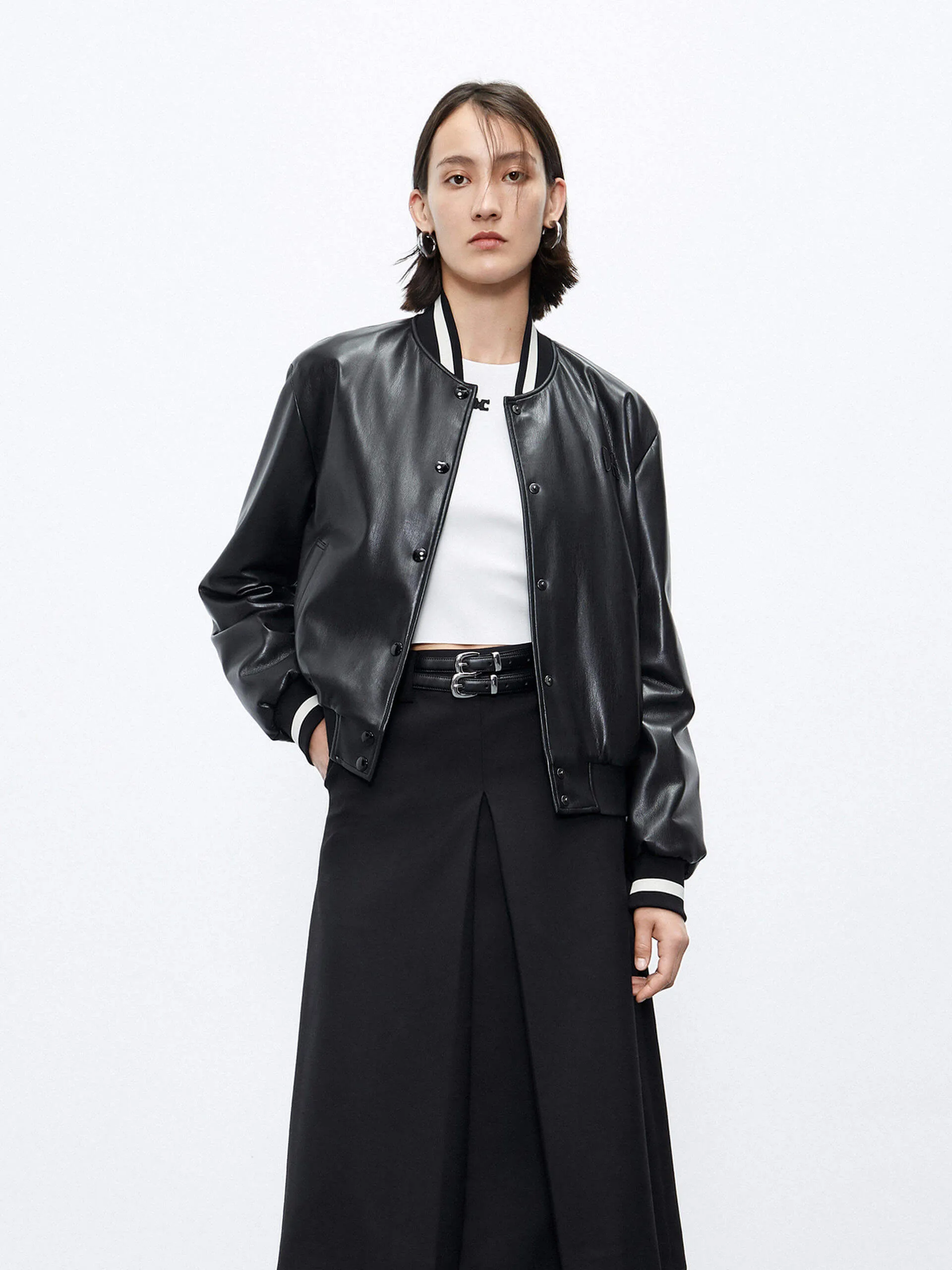 PU Leather Bomber Jacket