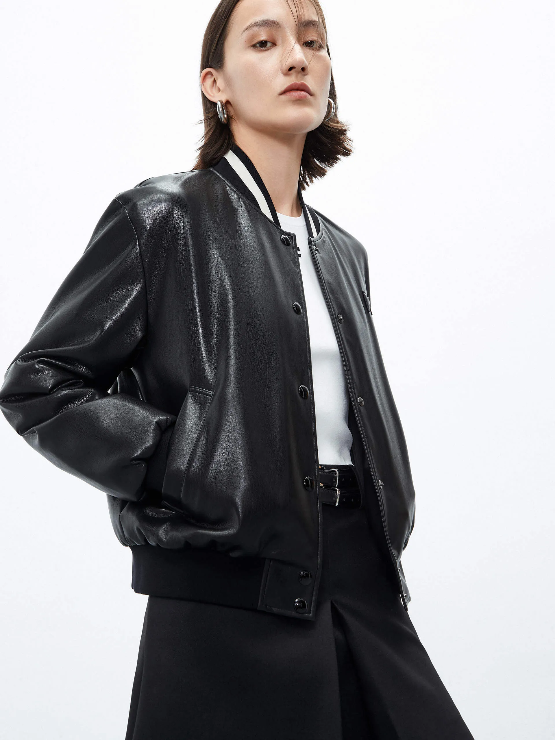 PU Leather Bomber Jacket