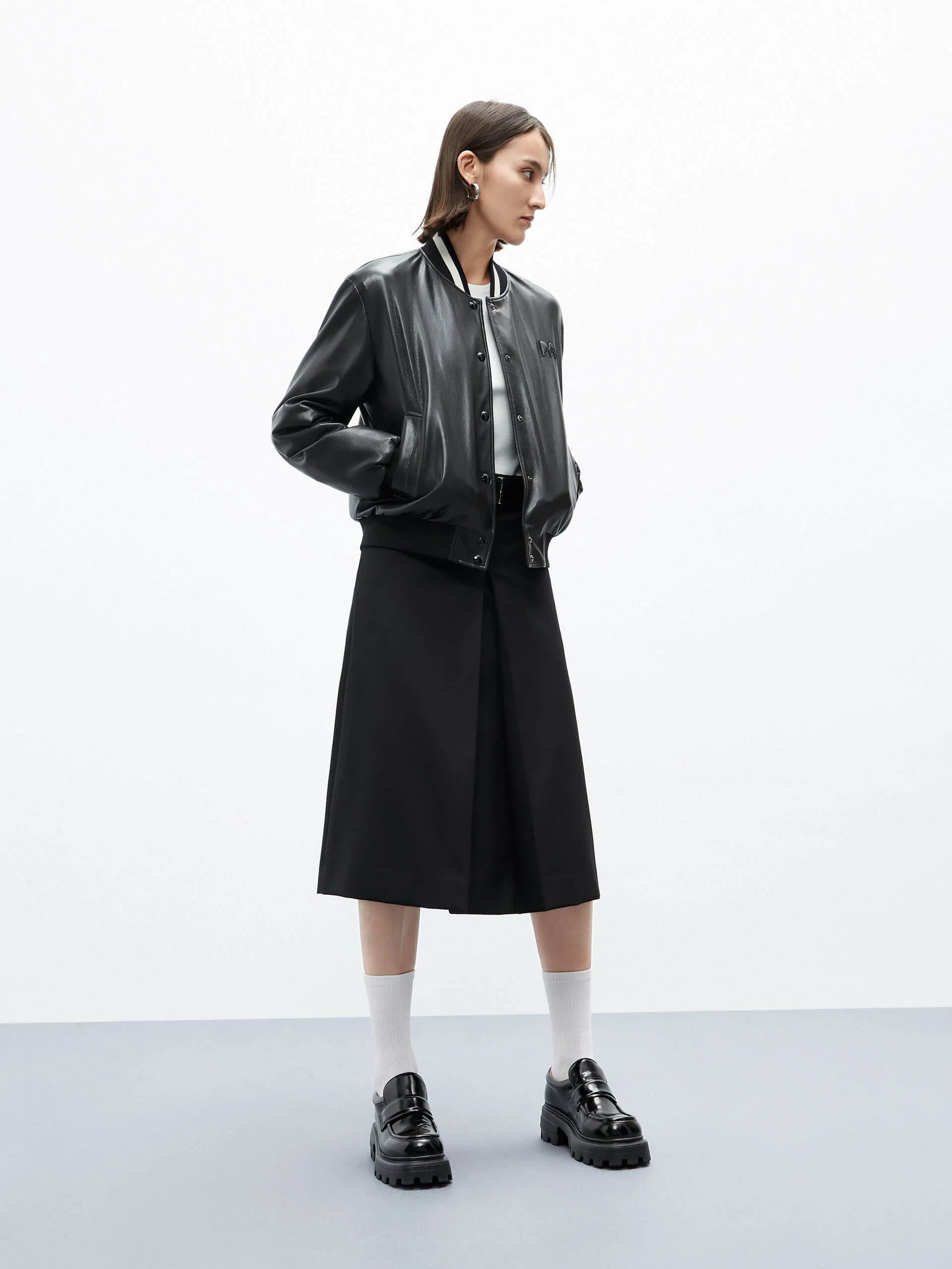 PU Leather Bomber Jacket