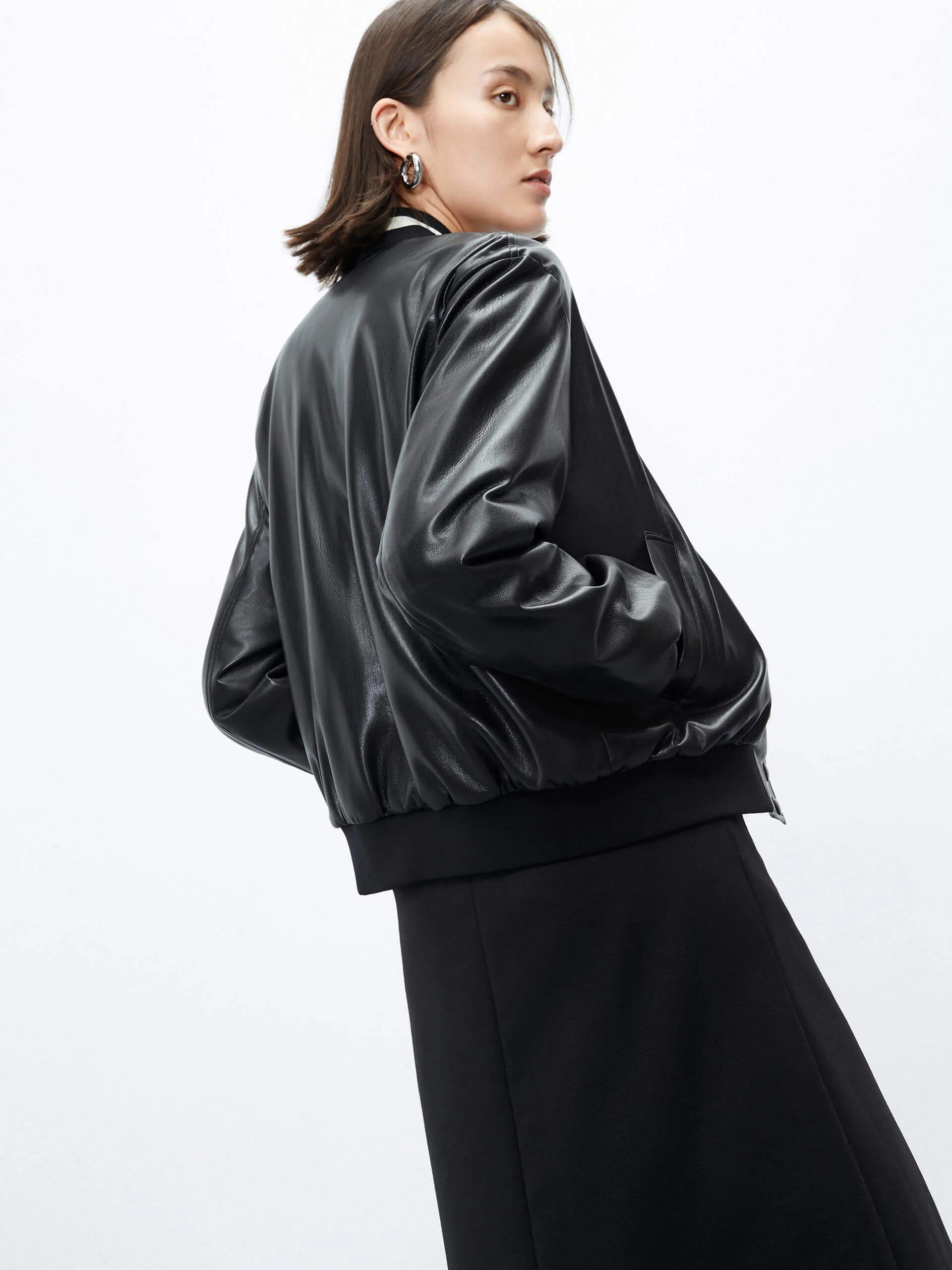 PU Leather Bomber Jacket