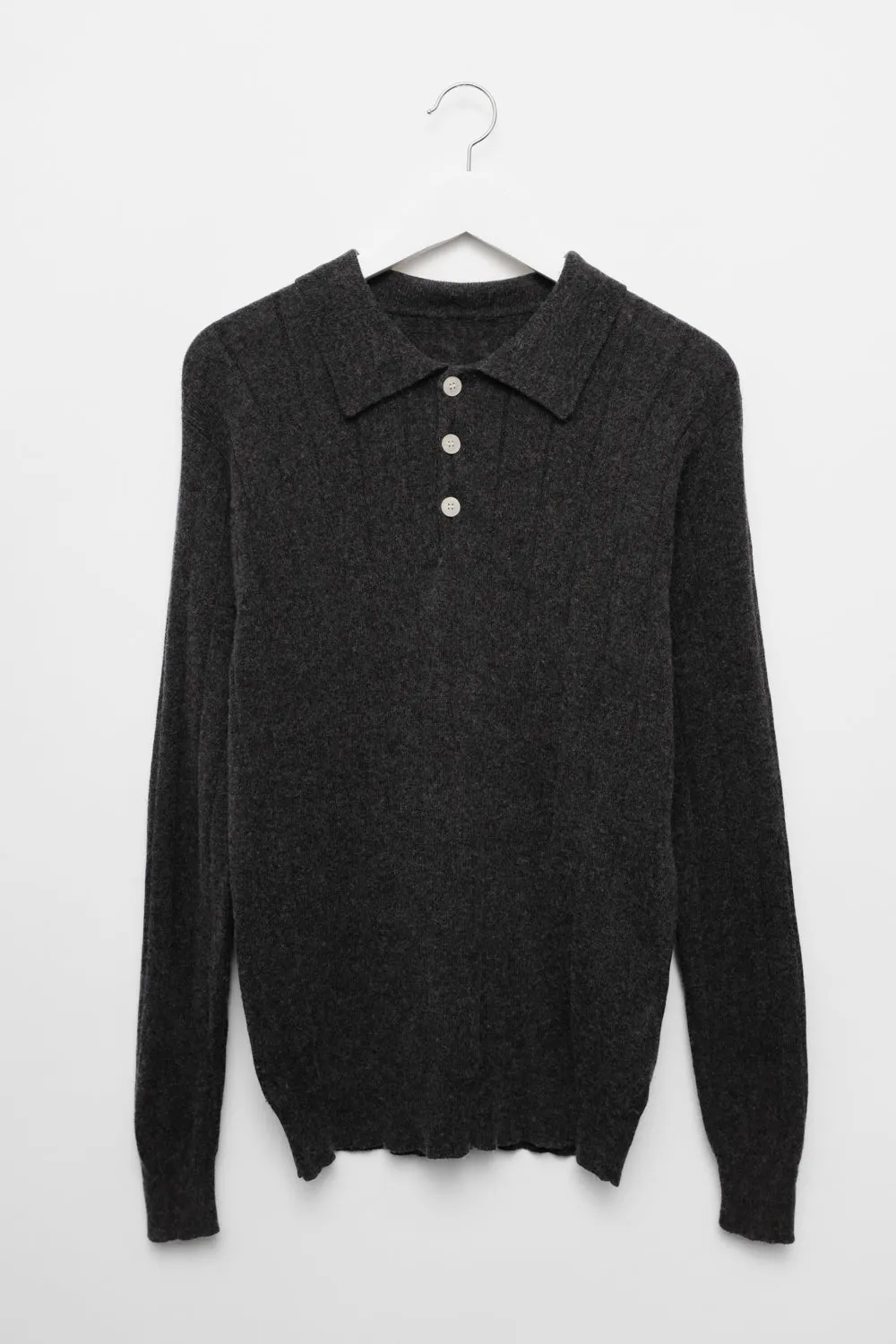PURE CASHMERE SILK GREY POLO SWEATER