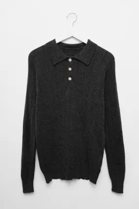 PURE CASHMERE SILK GREY POLO SWEATER