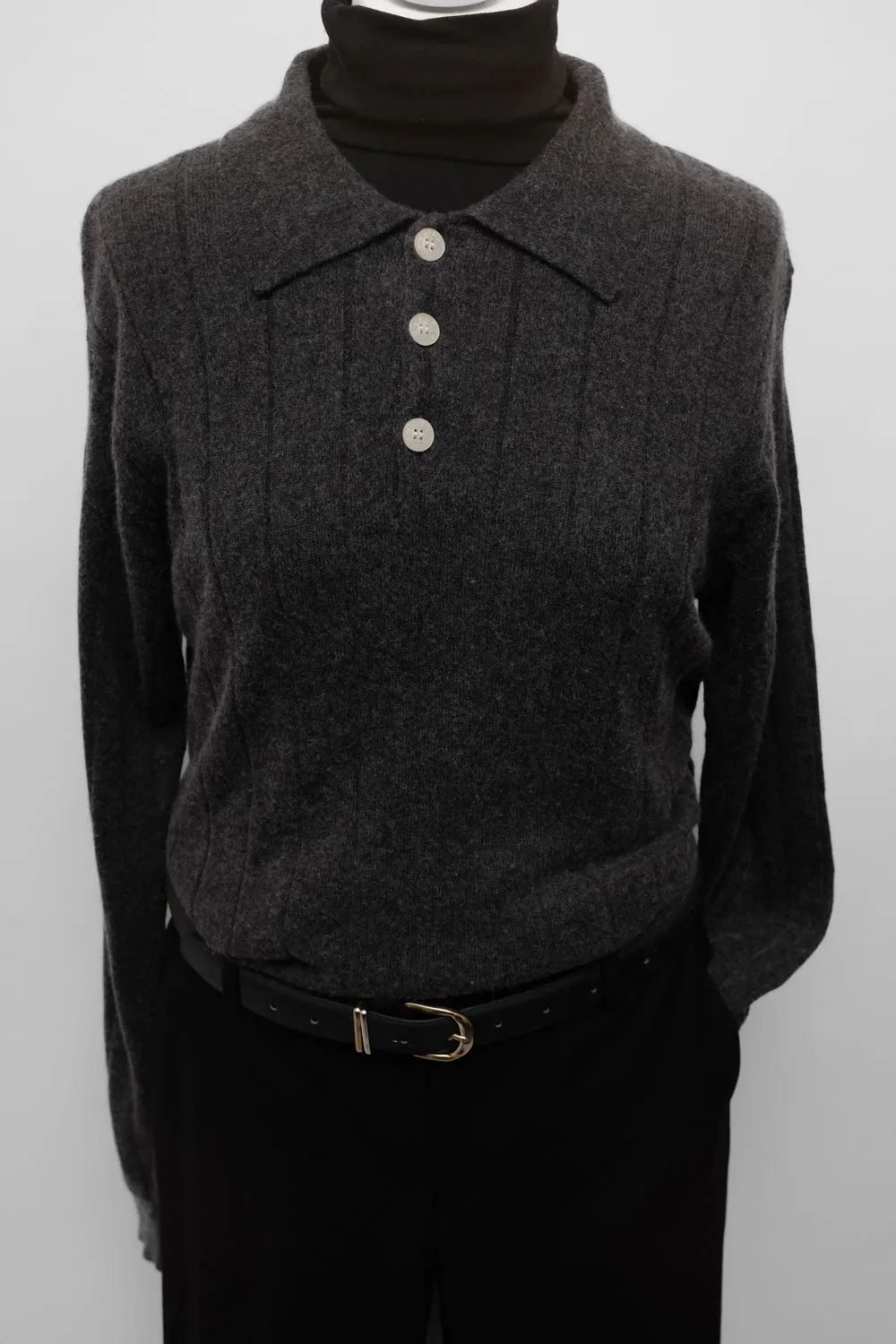 PURE CASHMERE SILK GREY POLO SWEATER